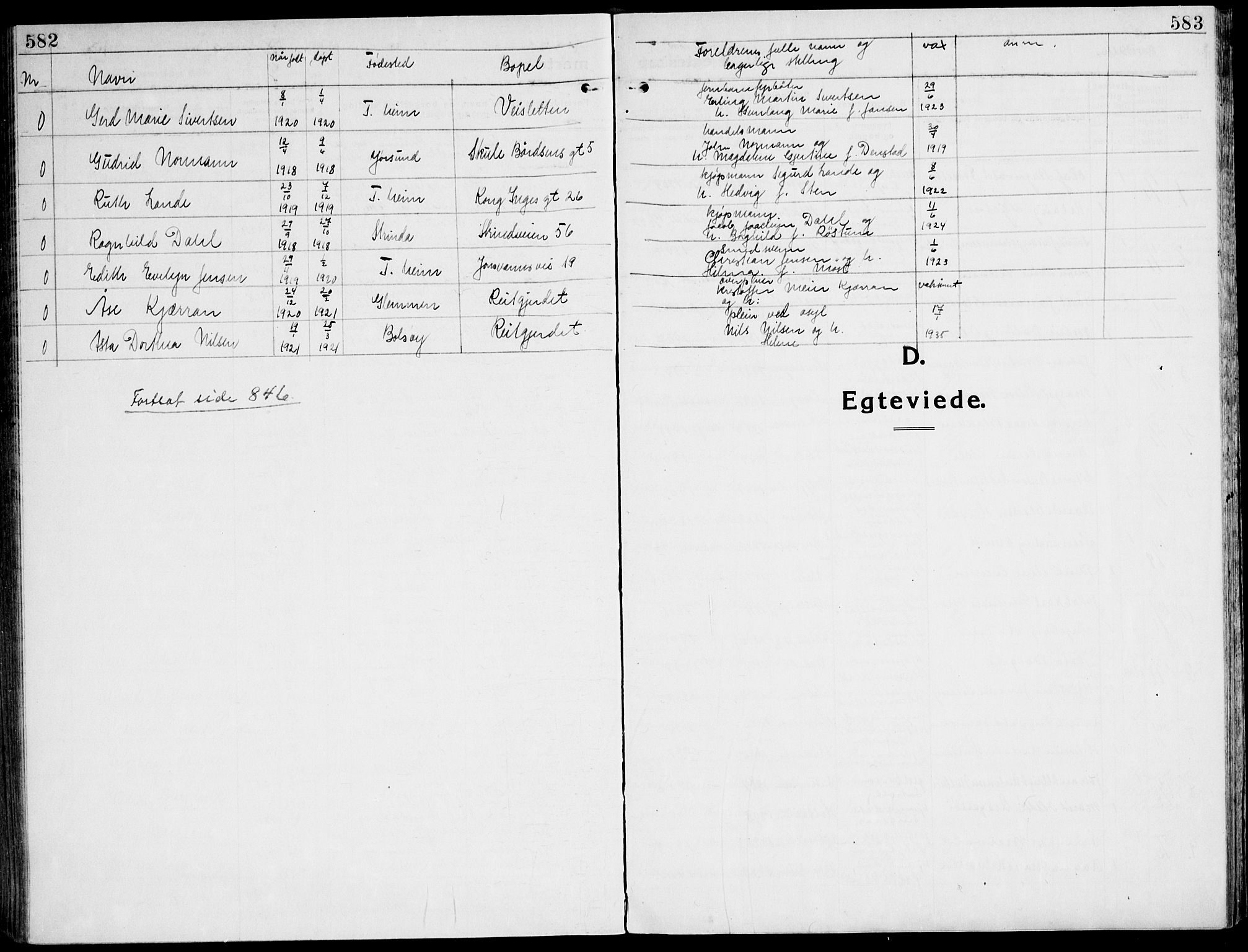 Ministerialprotokoller, klokkerbøker og fødselsregistre - Sør-Trøndelag, AV/SAT-A-1456/607/L0321: Ministerialbok nr. 607A05, 1916-1935, s. 582-583