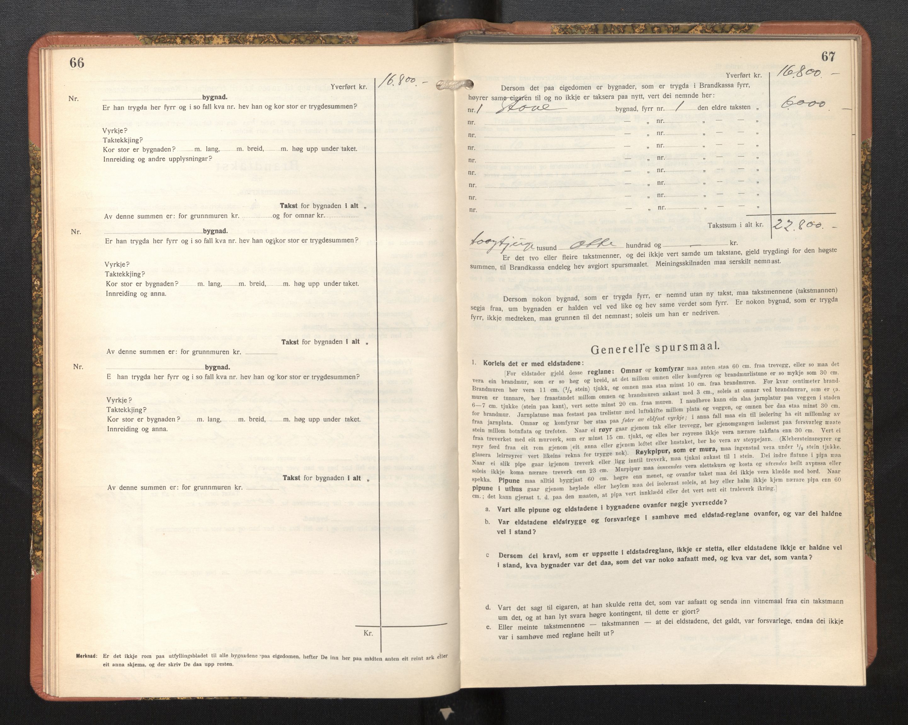 Lensmannen i Evanger, SAB/A-31701/0012/L0006: Branntakstprotokoll, skjematakst, 1936-1955, s. 66-67