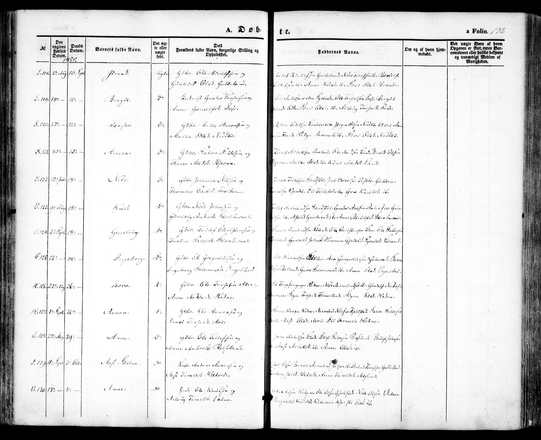Evje sokneprestkontor, AV/SAK-1111-0008/F/Fa/Faa/L0005: Ministerialbok nr. A 5, 1843-1865, s. 132