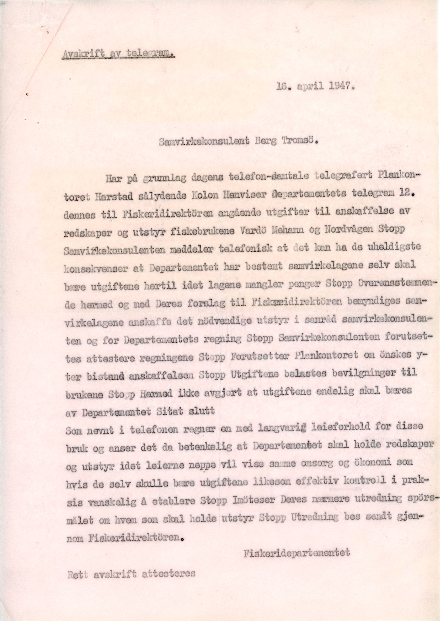 Vardø Fiskersamvirkelag, VAMU/A-0037/D/Da/L0005: Korrespondanse Ma-Re, 1947-1950