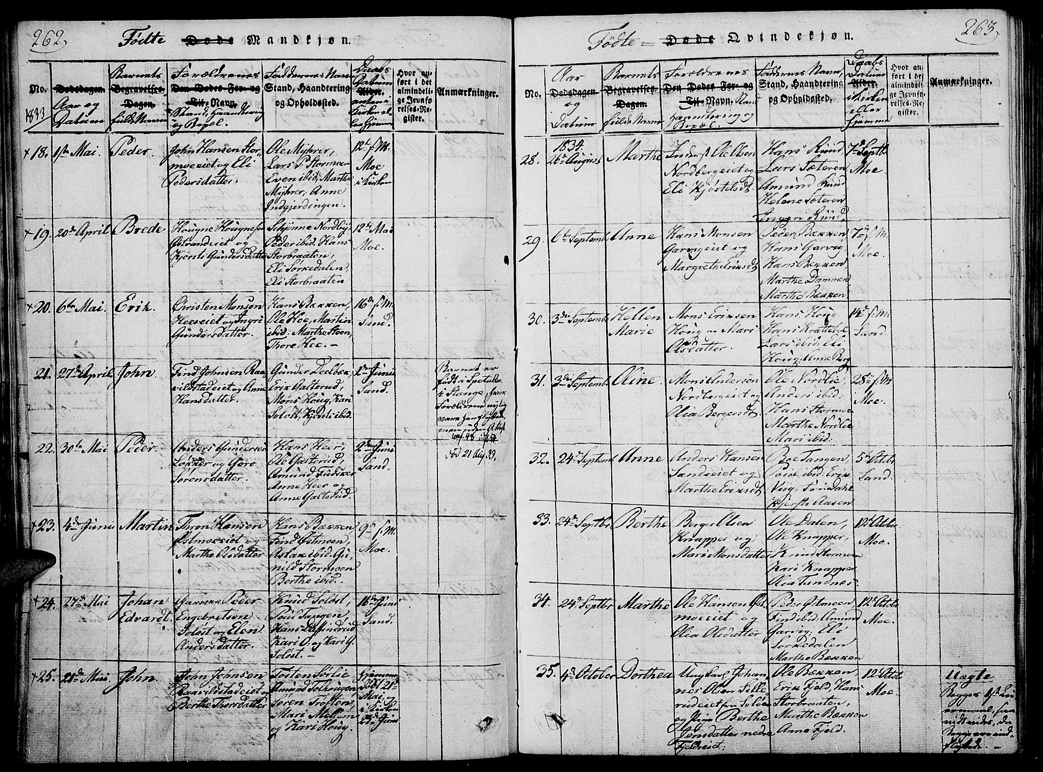 Nord-Odal prestekontor, AV/SAH-PREST-032/H/Ha/Haa/L0001: Ministerialbok nr. 1, 1819-1838, s. 262-263