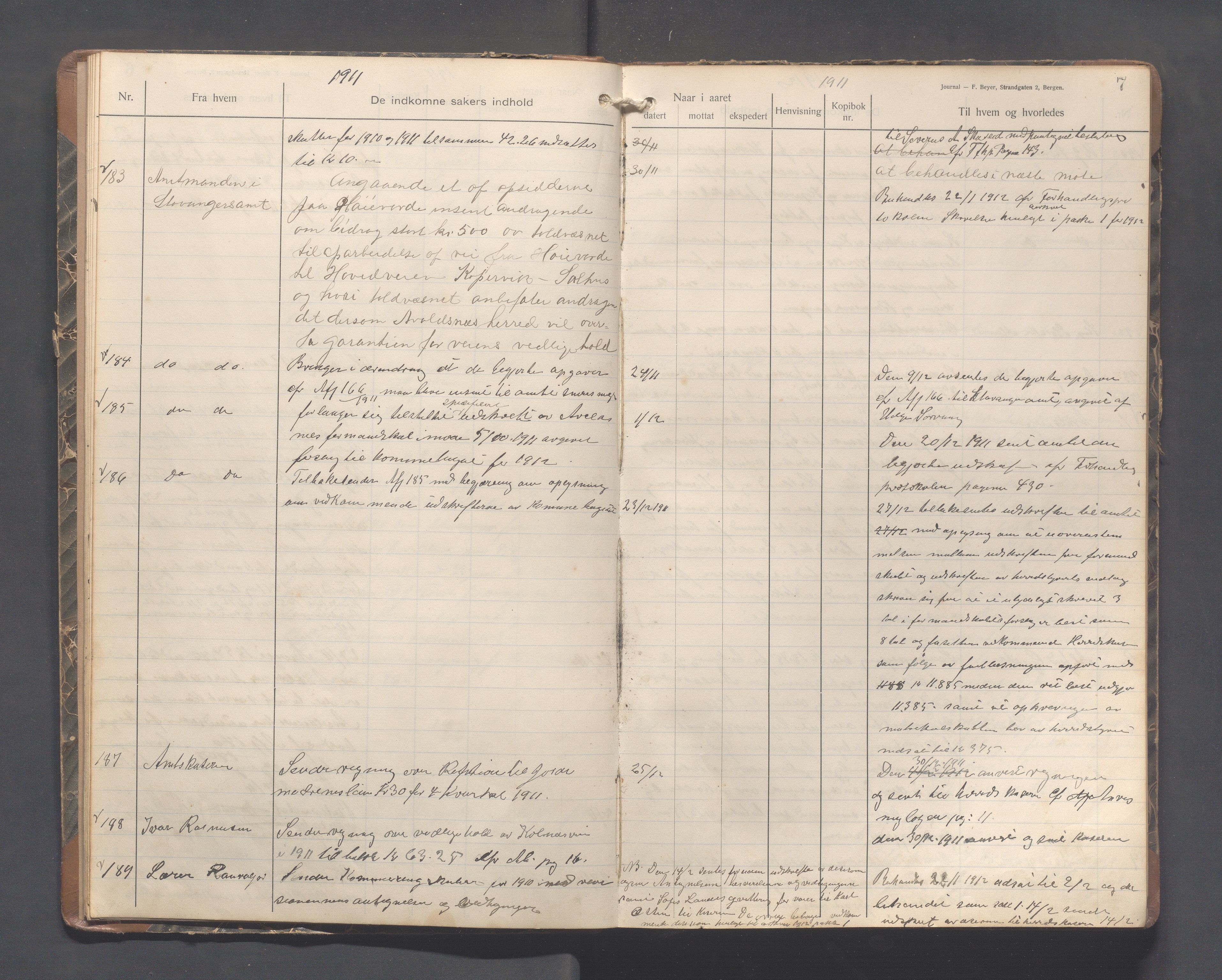 Avaldsnes kommune - Formannskapet, IKAR/K-101651/C/Ca/L0004: Journal , 1911-1914, s. 7