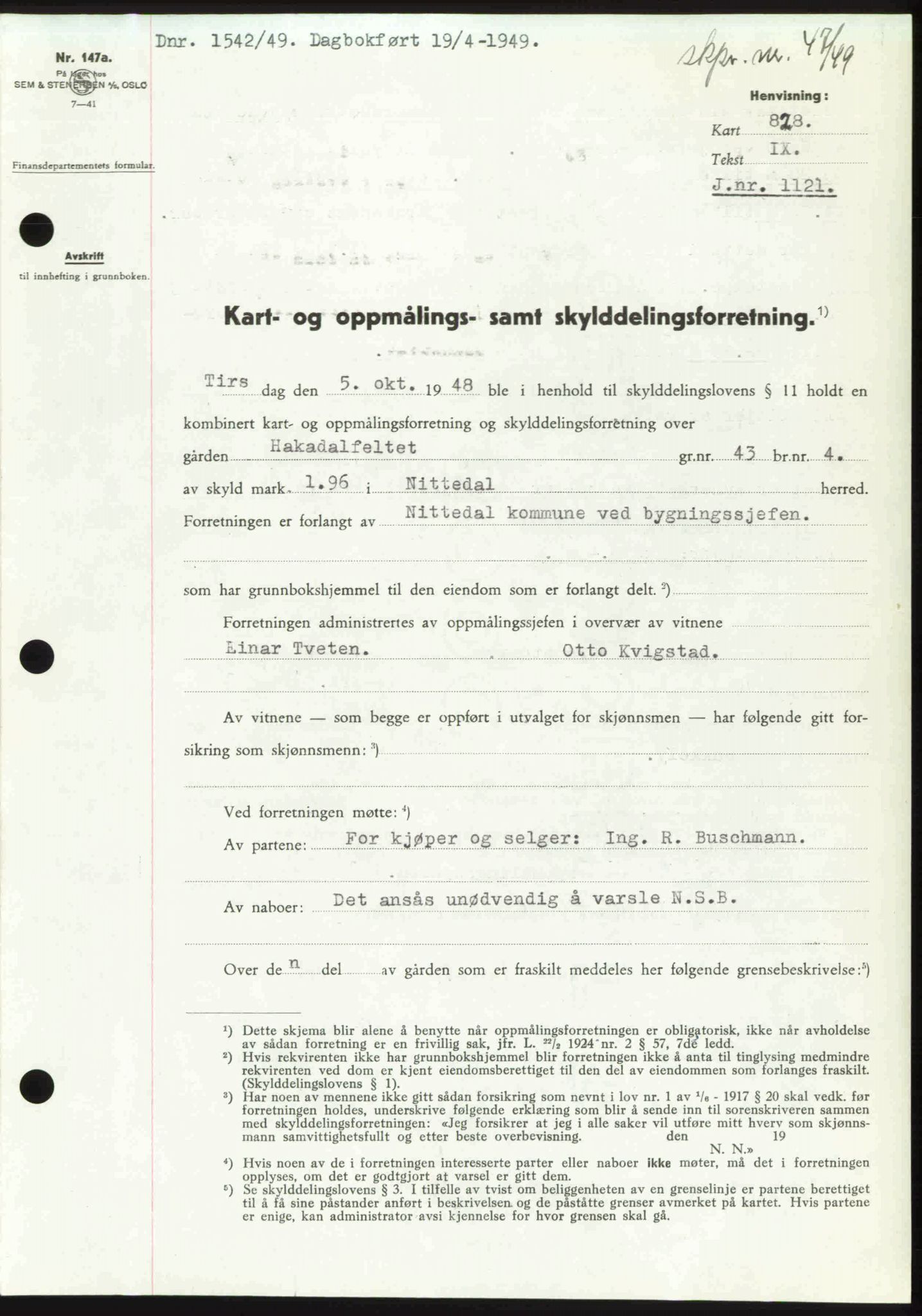 Nedre Romerike sorenskriveri, SAO/A-10469/G/Gb/Gbd/L0025: Pantebok nr. 25, 1949-1949, Dagboknr: 1542/1949