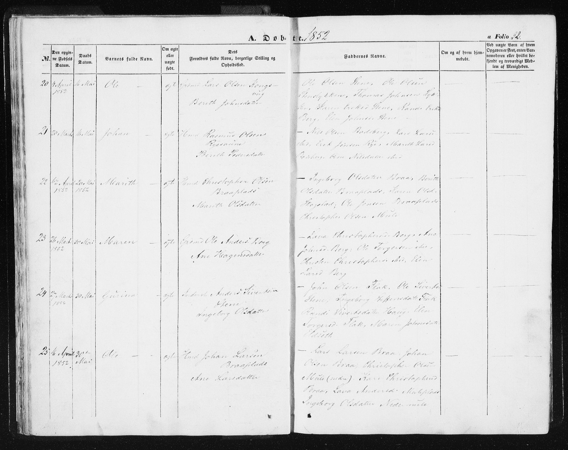 Ministerialprotokoller, klokkerbøker og fødselsregistre - Sør-Trøndelag, SAT/A-1456/612/L0376: Ministerialbok nr. 612A08, 1846-1859, s. 32