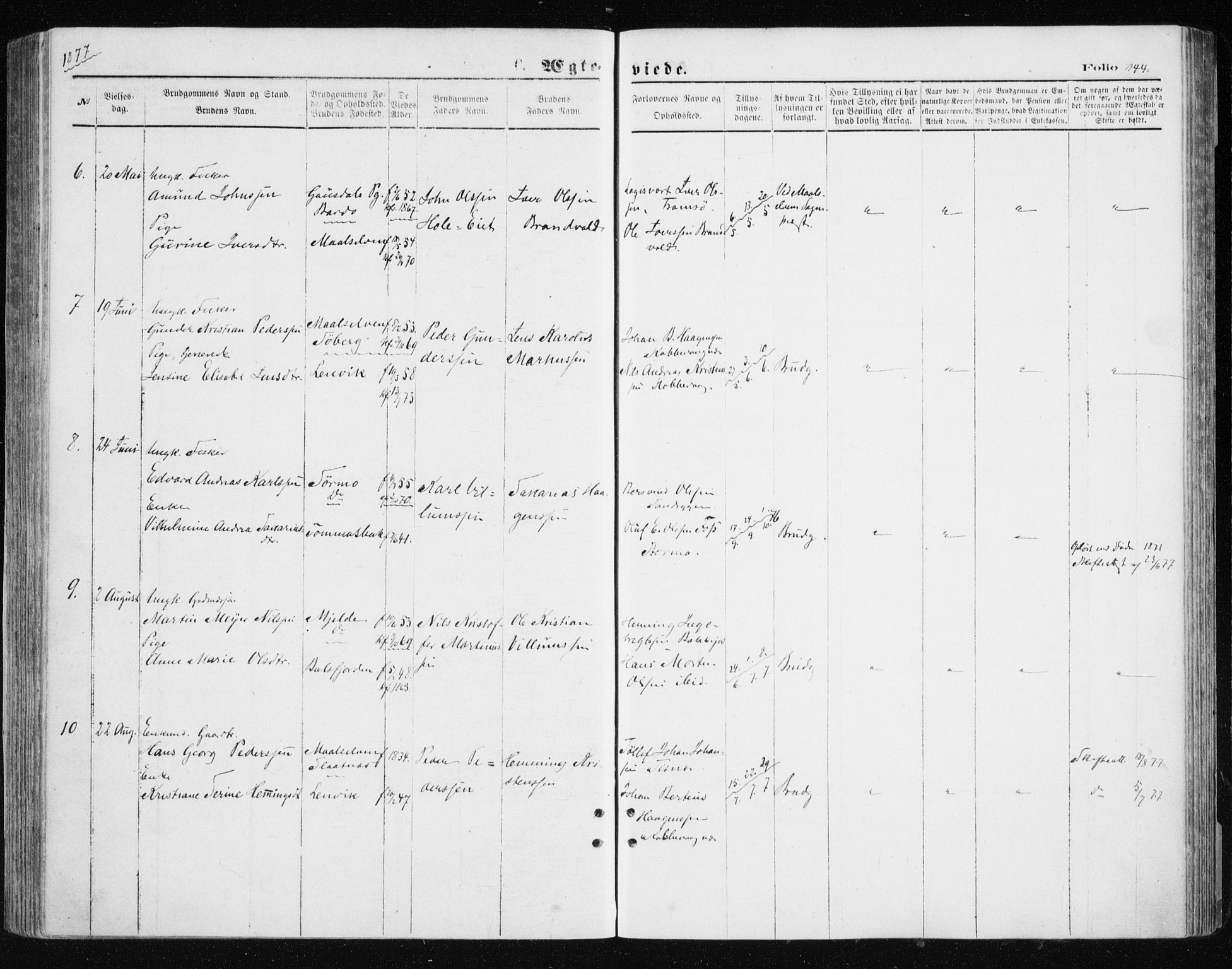 Tromsøysund sokneprestkontor, AV/SATØ-S-1304/G/Ga/L0003kirke: Ministerialbok nr. 3, 1875-1880, s. 144