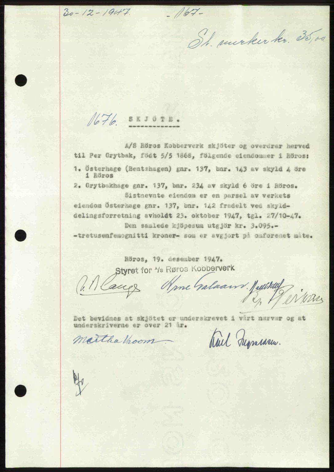 Gauldal sorenskriveri, SAT/A-0014/1/2/2C: Pantebok nr. A5, 1947-1948, Dagboknr: 1676/1947
