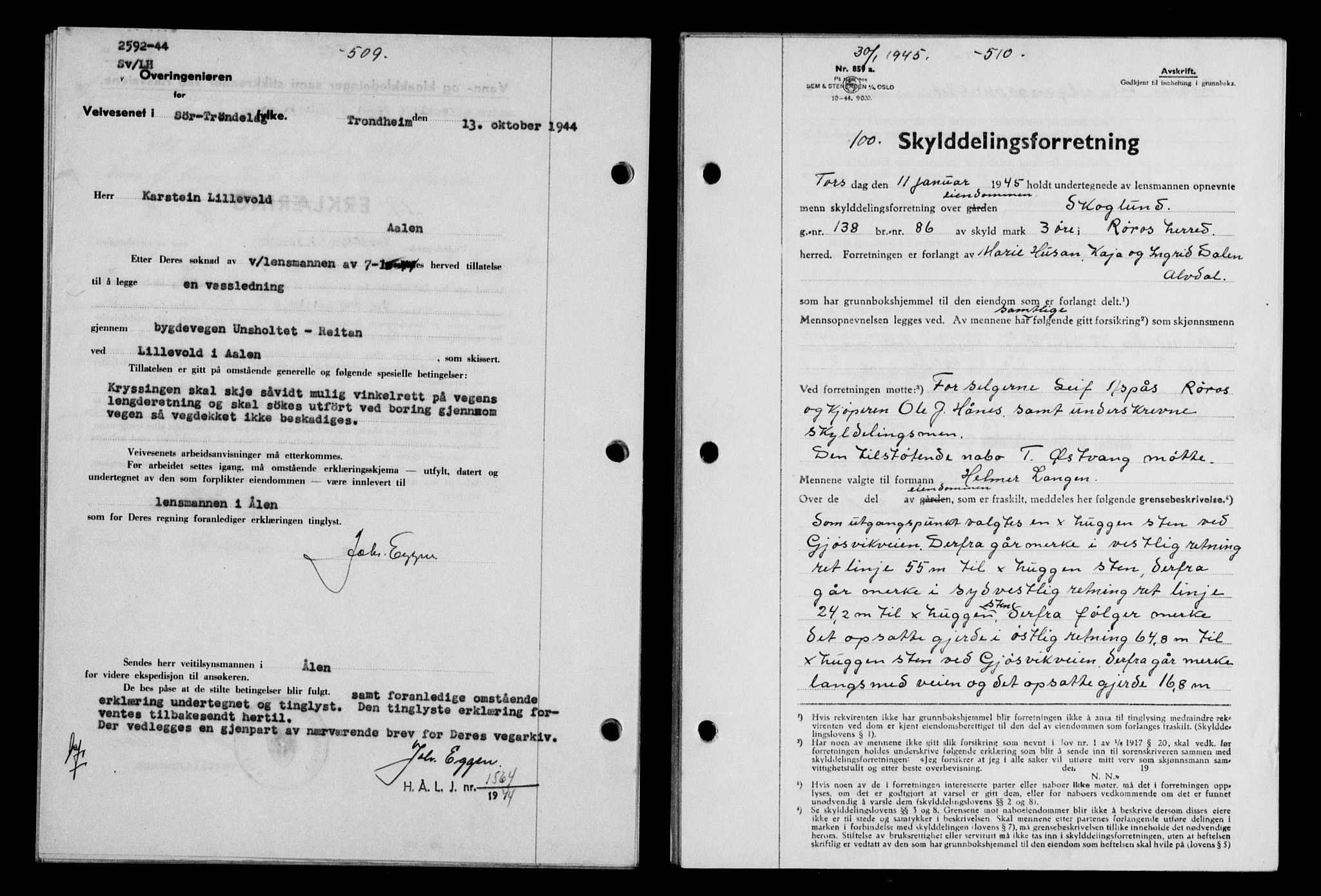 Gauldal sorenskriveri, SAT/A-0014/1/2/2C/L0058: Pantebok nr. 63, 1944-1945, Dagboknr: 100/1945