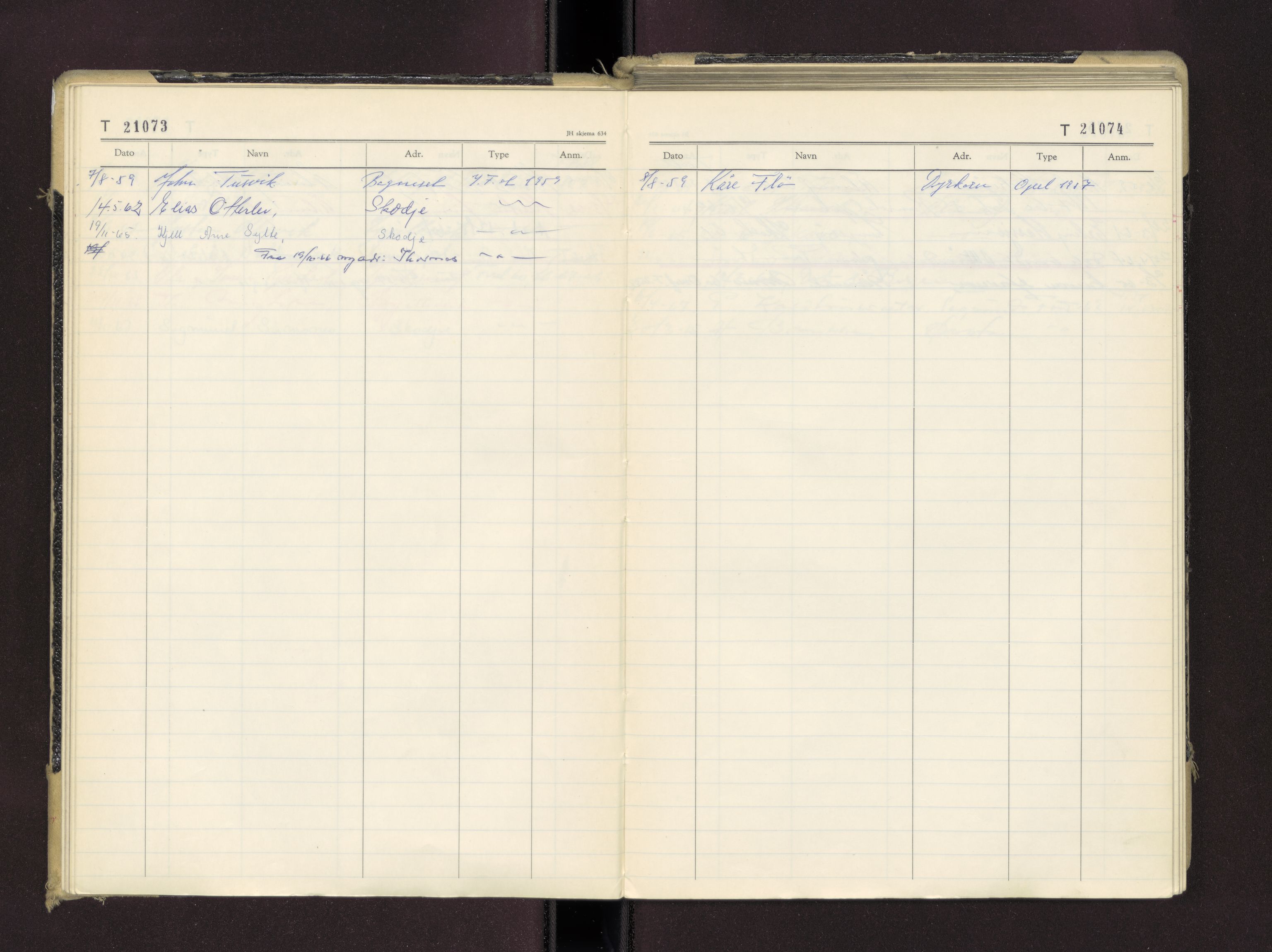Møre og Romsdal vegkontor - Ålesund trafikkstasjon, AV/SAT-A-4099/F/Fc/L0016: Bilregister; T 21000 - T 21499, 1955-1970