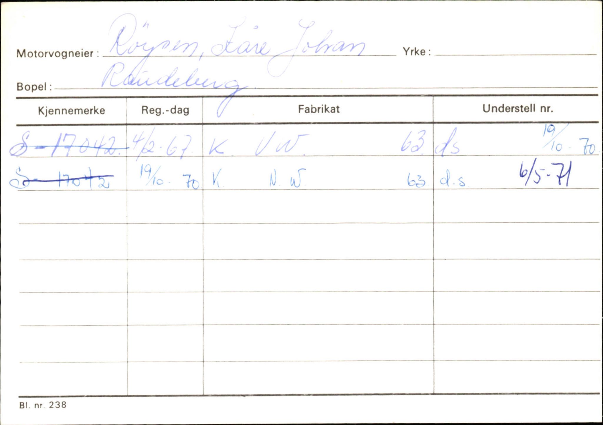 Statens vegvesen, Sogn og Fjordane vegkontor, SAB/A-5301/4/F/L0144: Registerkort Vågsøy A-R, 1945-1975, s. 2473