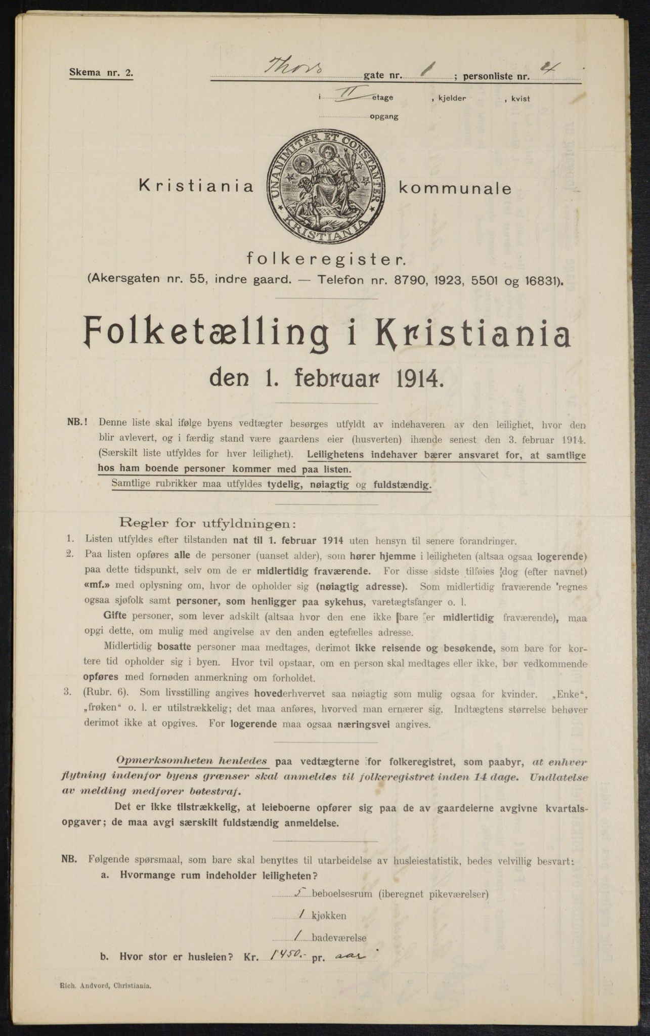 OBA, Kommunal folketelling 1.2.1914 for Kristiania, 1914, s. 115137