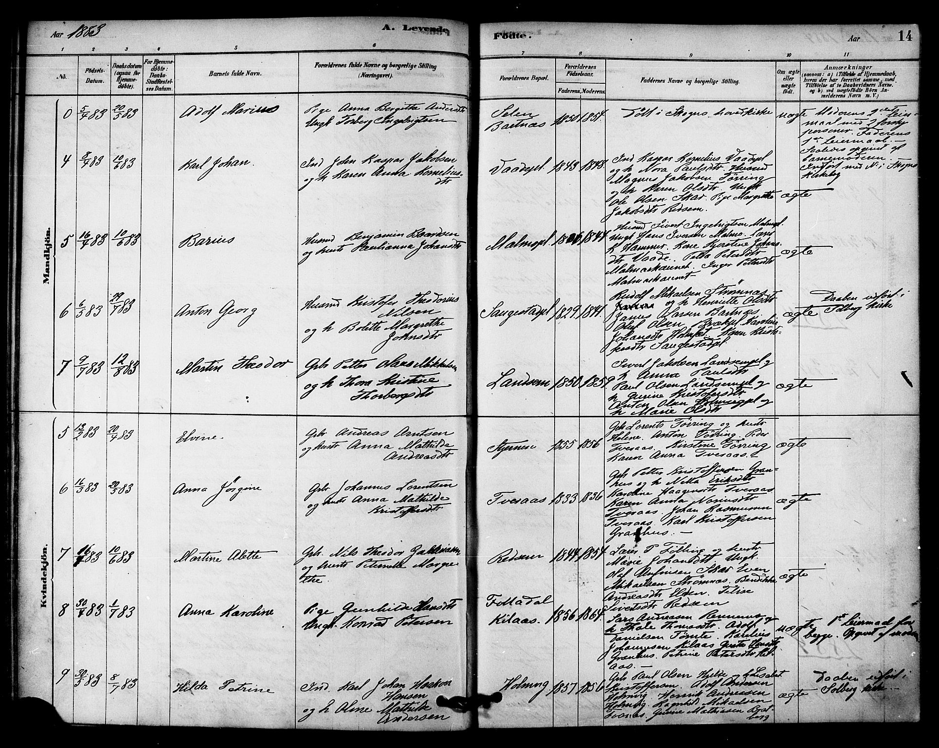 Ministerialprotokoller, klokkerbøker og fødselsregistre - Nord-Trøndelag, SAT/A-1458/745/L0429: Ministerialbok nr. 745A01, 1878-1894, s. 14