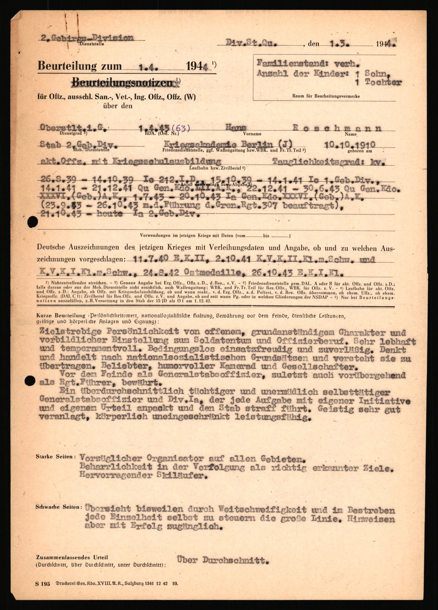 Forsvarets Overkommando. 2 kontor. Arkiv 11.4. Spredte tyske arkivsaker, AV/RA-RAFA-7031/D/Dar/Dara/L0019: Personalbøker og diverse, 1940-1945, s. 86