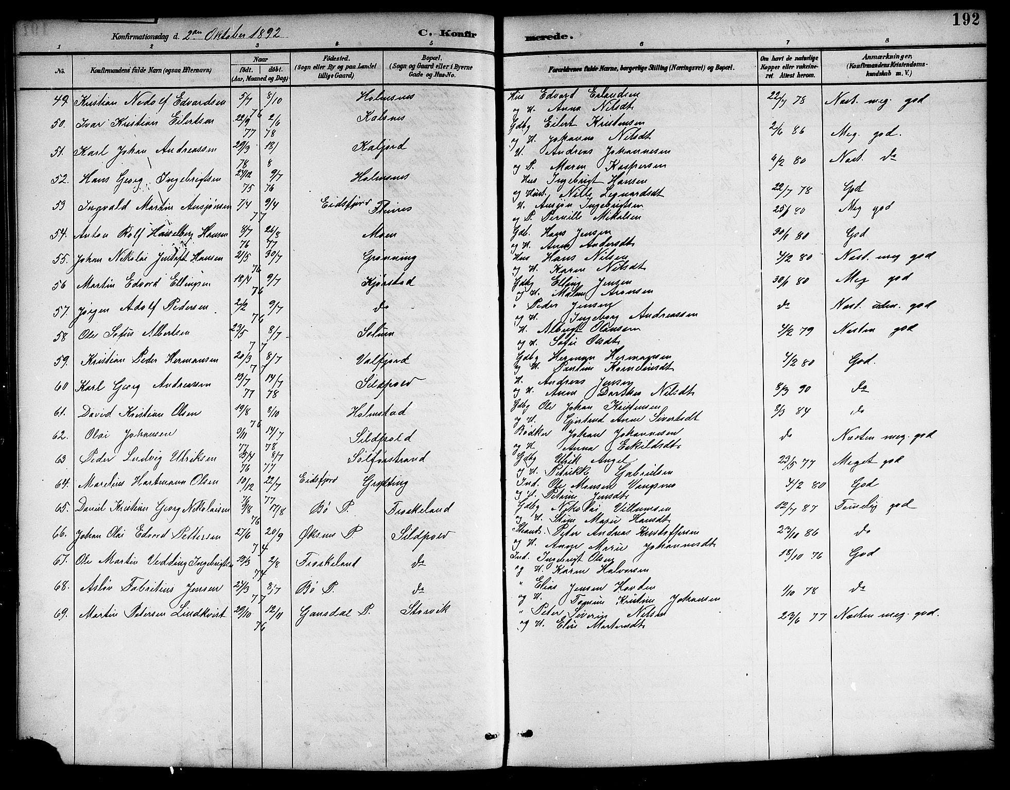 Ministerialprotokoller, klokkerbøker og fødselsregistre - Nordland, AV/SAT-A-1459/888/L1268: Klokkerbok nr. 888C06, 1891-1908, s. 192