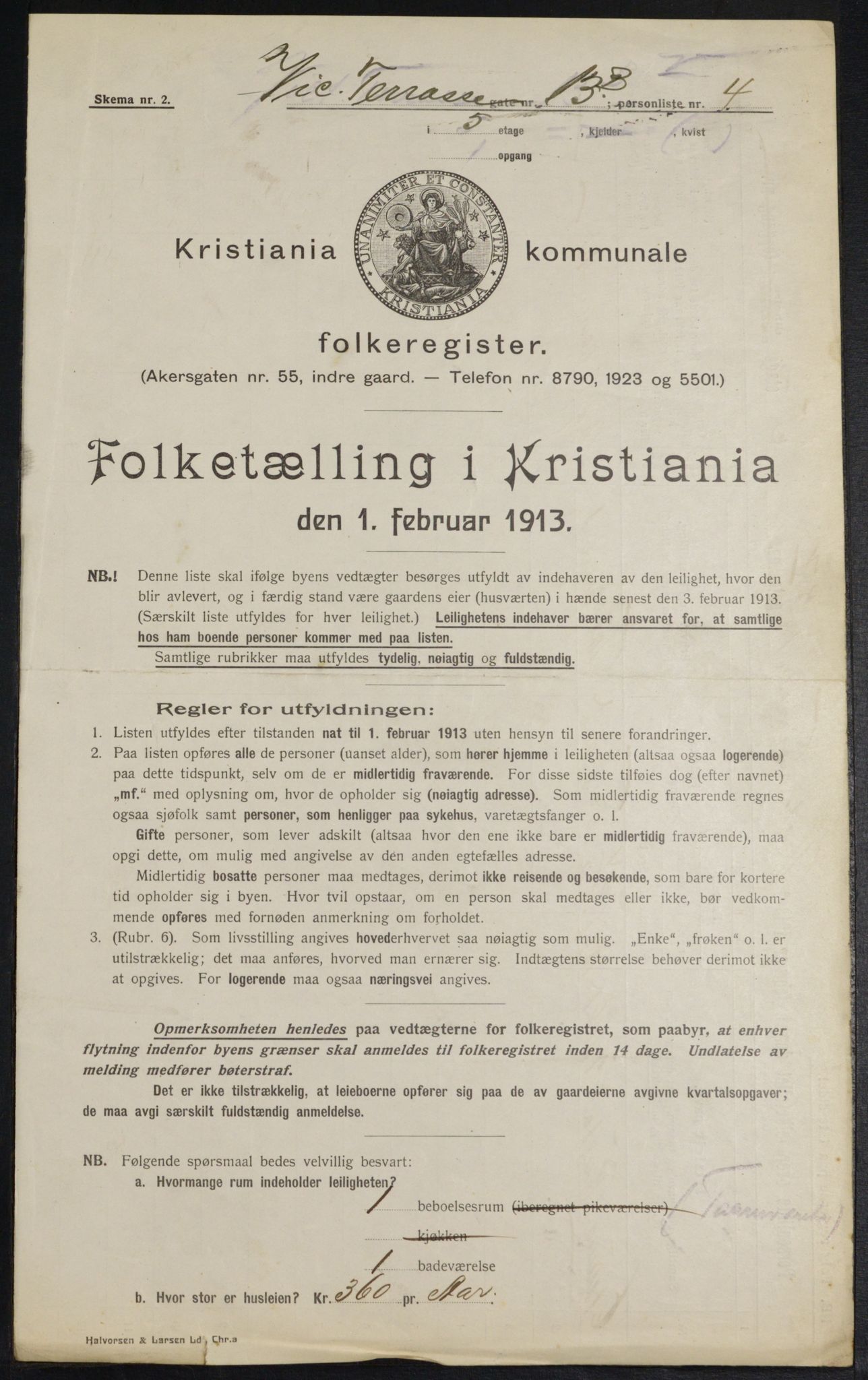 OBA, Kommunal folketelling 1.2.1913 for Kristiania, 1913, s. 123436