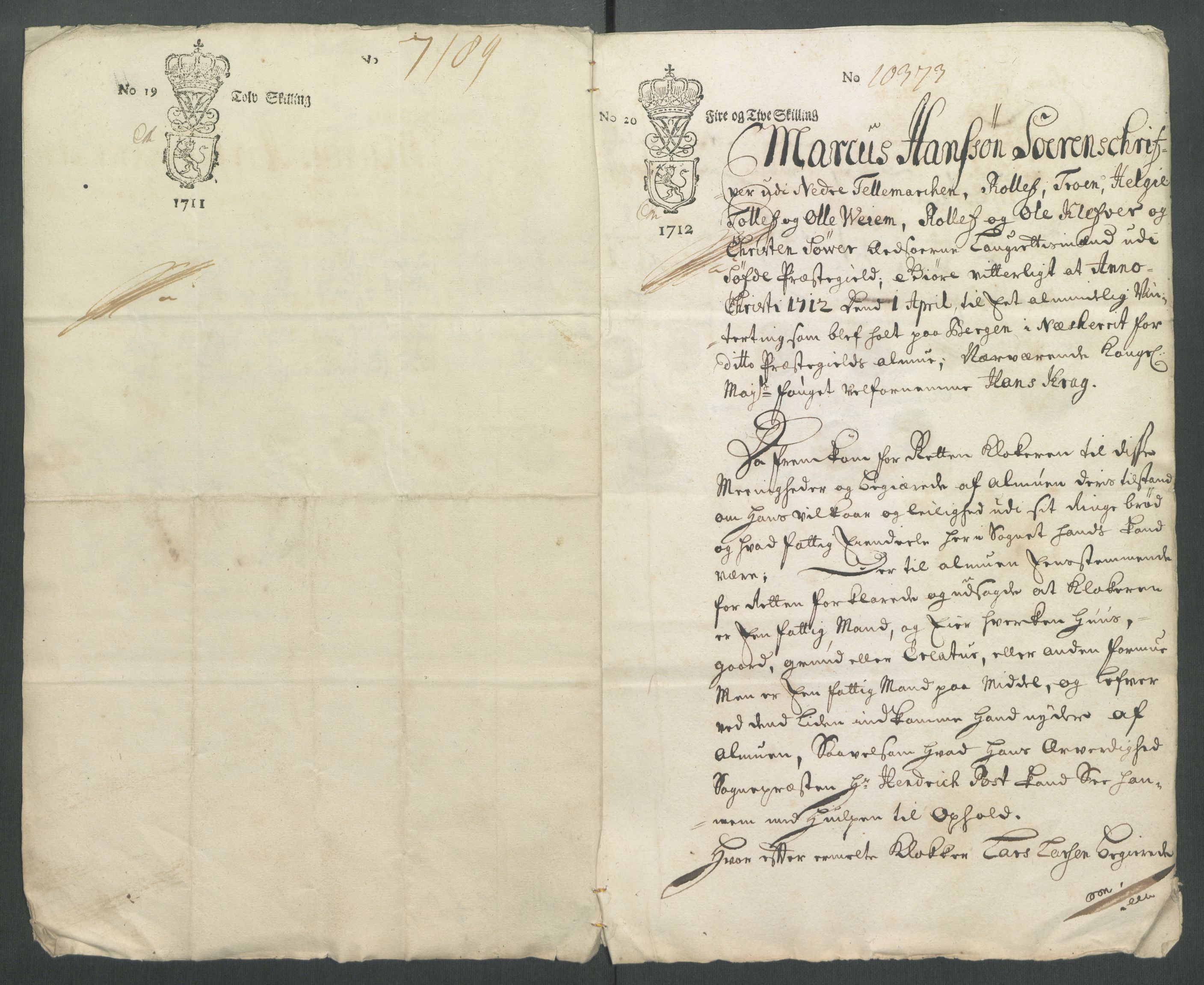 Rentekammeret inntil 1814, Reviderte regnskaper, Fogderegnskap, AV/RA-EA-4092/R36/L2123: Fogderegnskap Øvre og Nedre Telemark og Bamble, 1712, s. 379