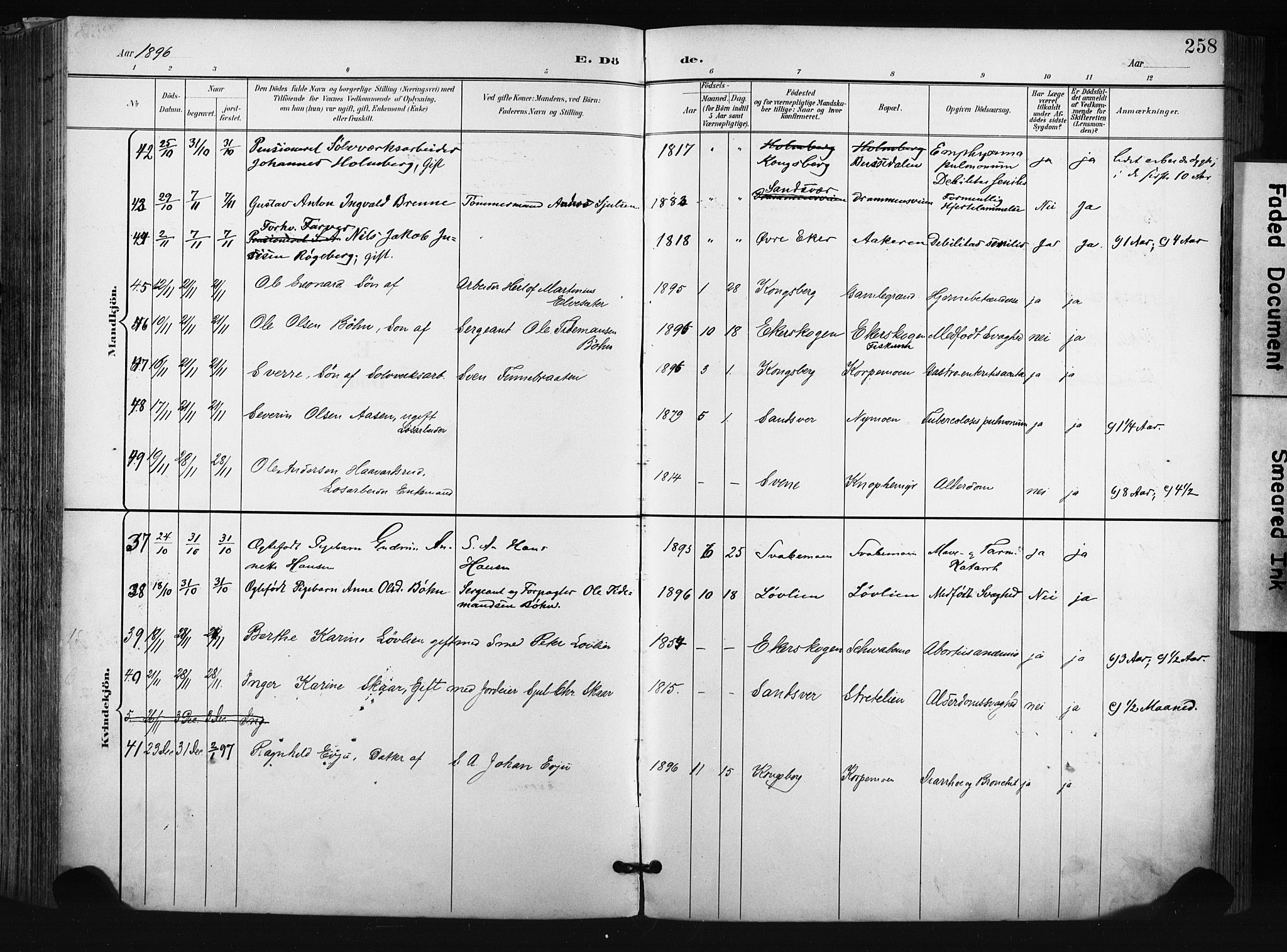Kongsberg kirkebøker, AV/SAKO-A-22/F/Fb/L0003: Ministerialbok nr. II 3, 1896-1905, s. 258