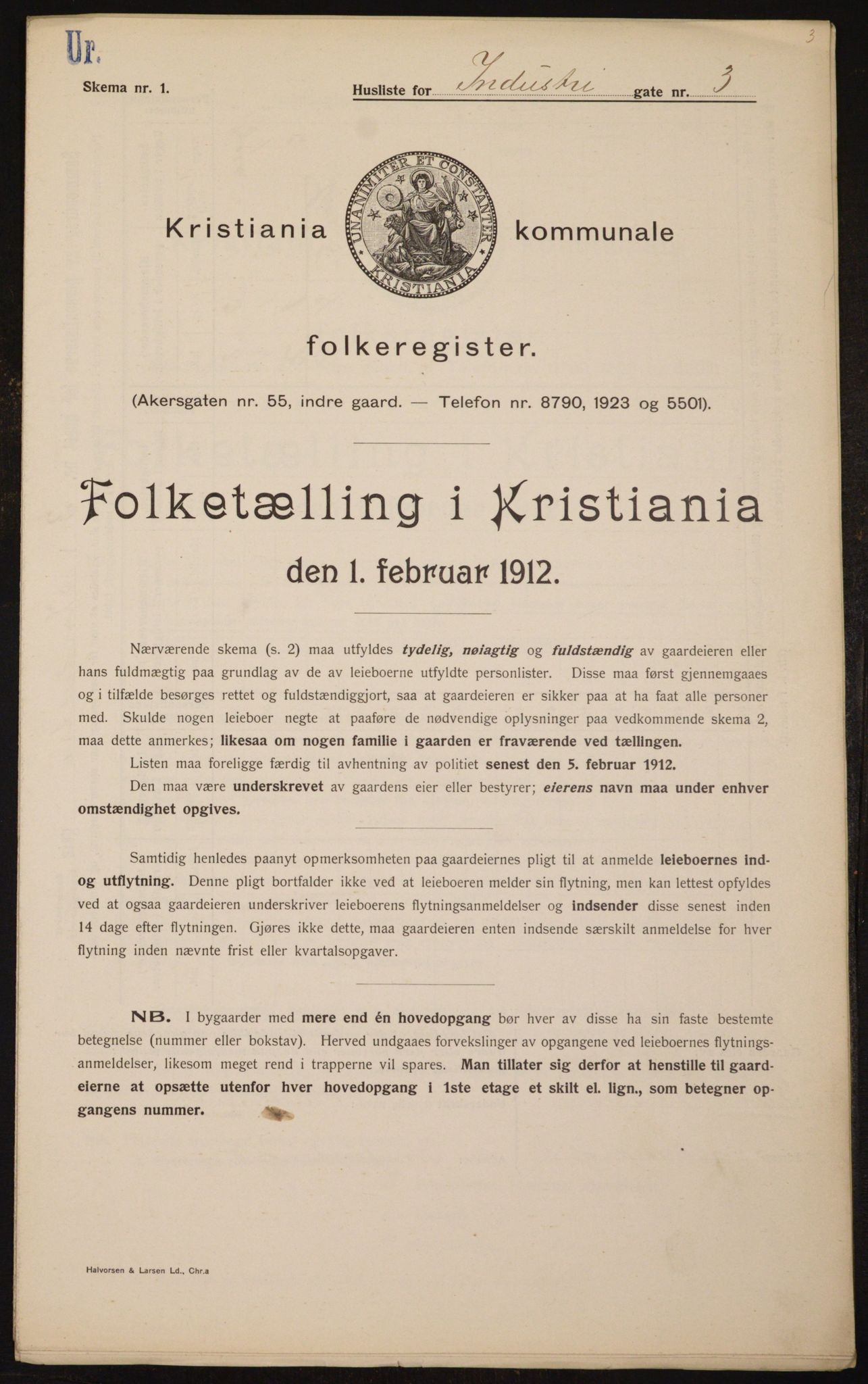 OBA, Kommunal folketelling 1.2.1912 for Kristiania, 1912, s. 43557