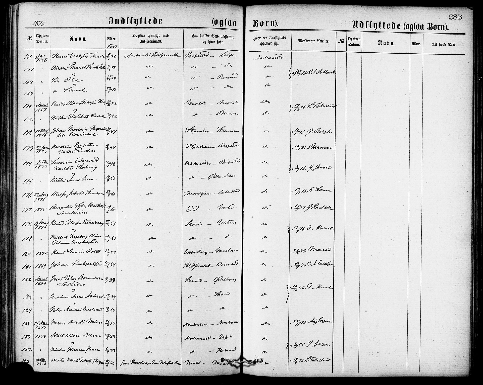 Ministerialprotokoller, klokkerbøker og fødselsregistre - Møre og Romsdal, AV/SAT-A-1454/529/L0453: Ministerialbok nr. 529A03, 1872-1877, s. 283