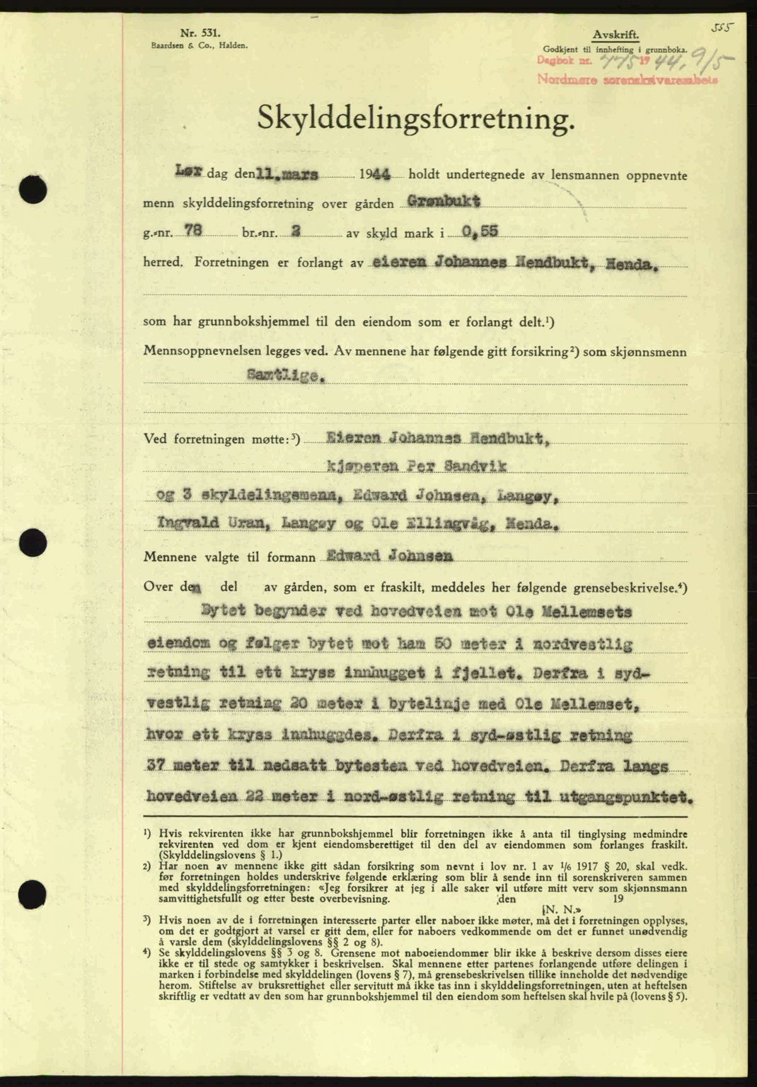 Nordmøre sorenskriveri, AV/SAT-A-4132/1/2/2Ca: Pantebok nr. A97, 1944-1944, Dagboknr: 775/1944