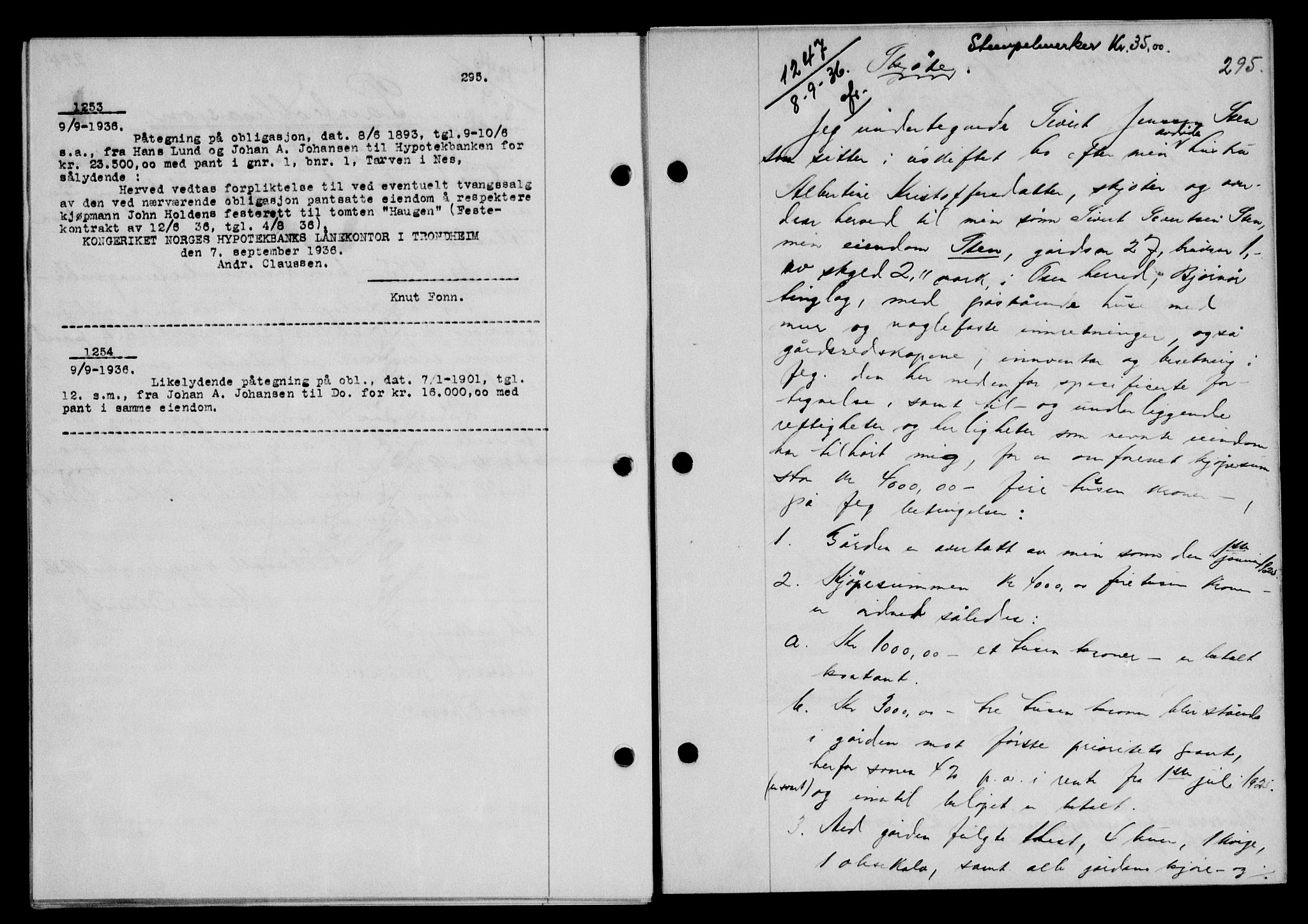 Fosen sorenskriveri, SAT/A-1107/1/2/2C/L0083: Pantebok nr. 74, 1936-1936, s. 295