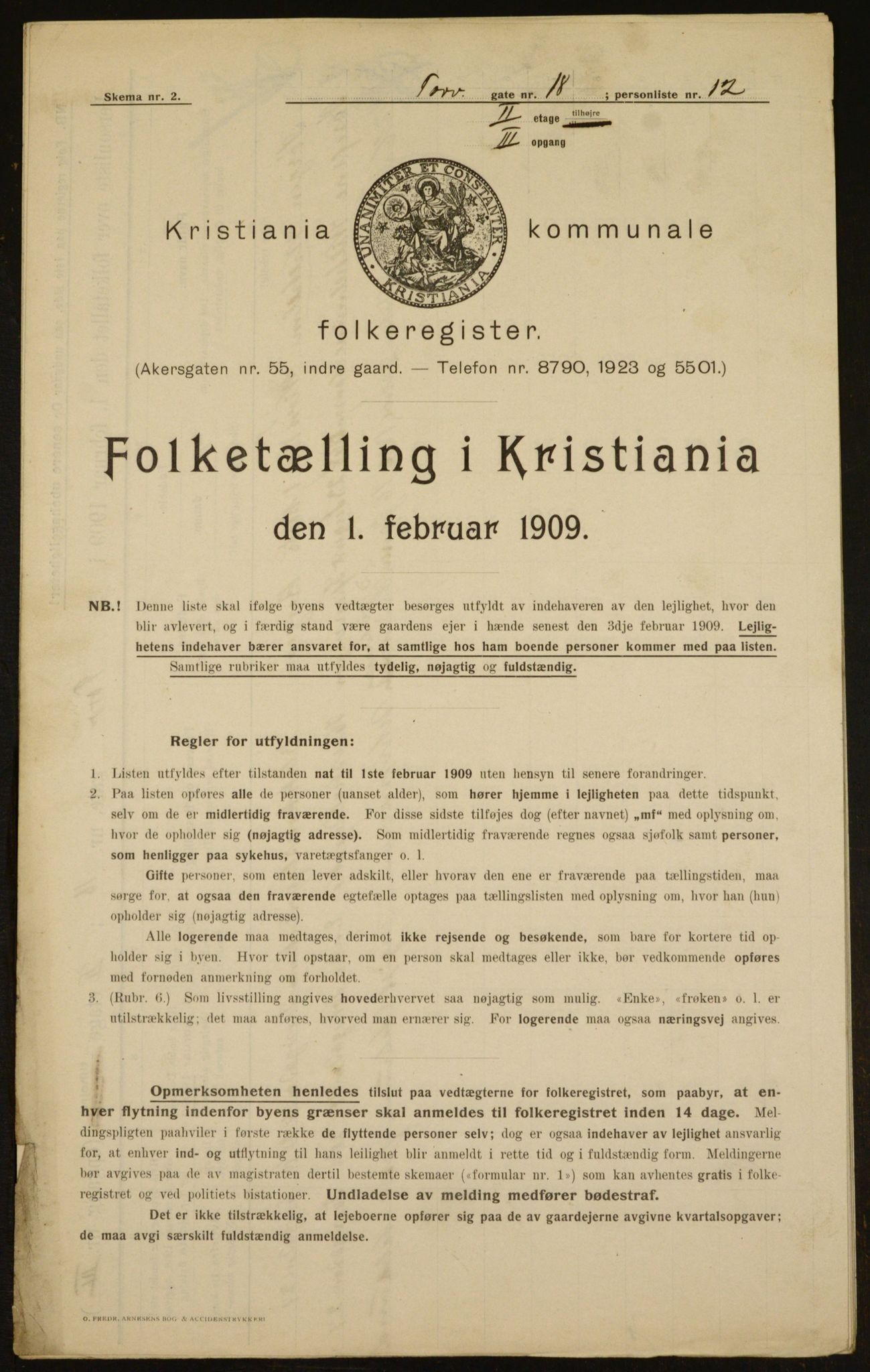 OBA, Kommunal folketelling 1.2.1909 for Kristiania kjøpstad, 1909, s. 103419