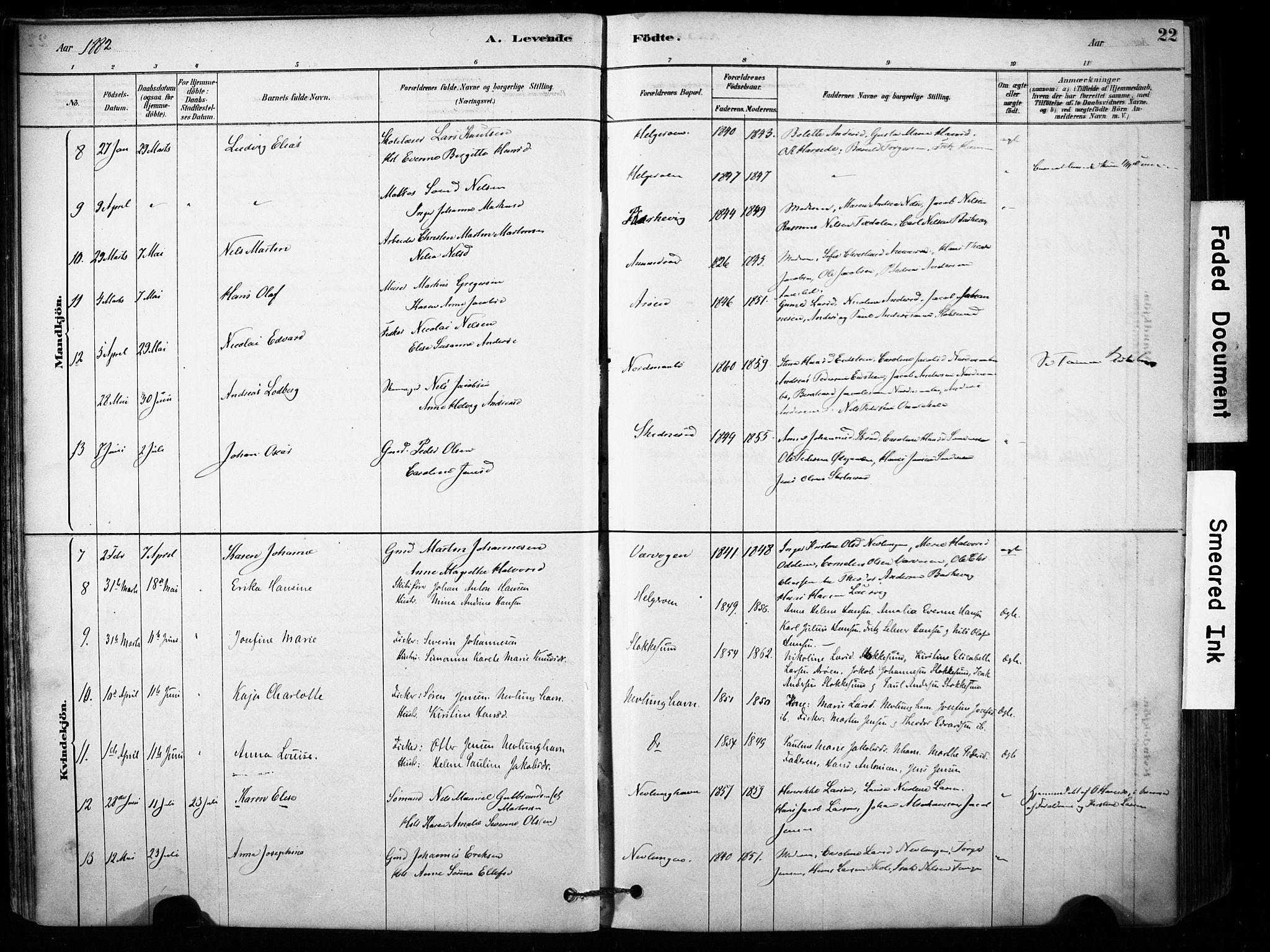 Brunlanes kirkebøker, AV/SAKO-A-342/F/Fb/L0001: Ministerialbok nr. II 1, 1878-1899, s. 22