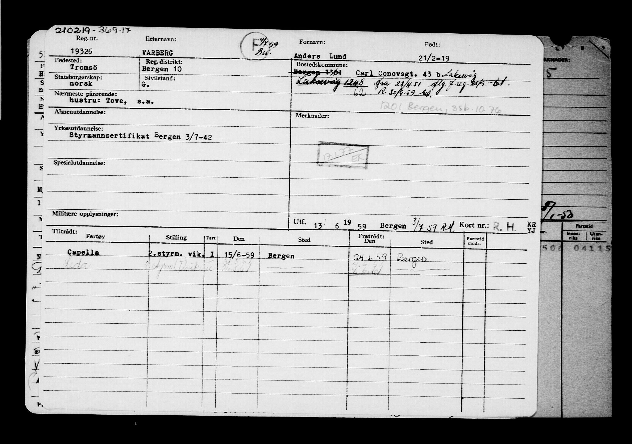 Direktoratet for sjømenn, AV/RA-S-3545/G/Gb/L0166: Hovedkort, 1919, s. 458