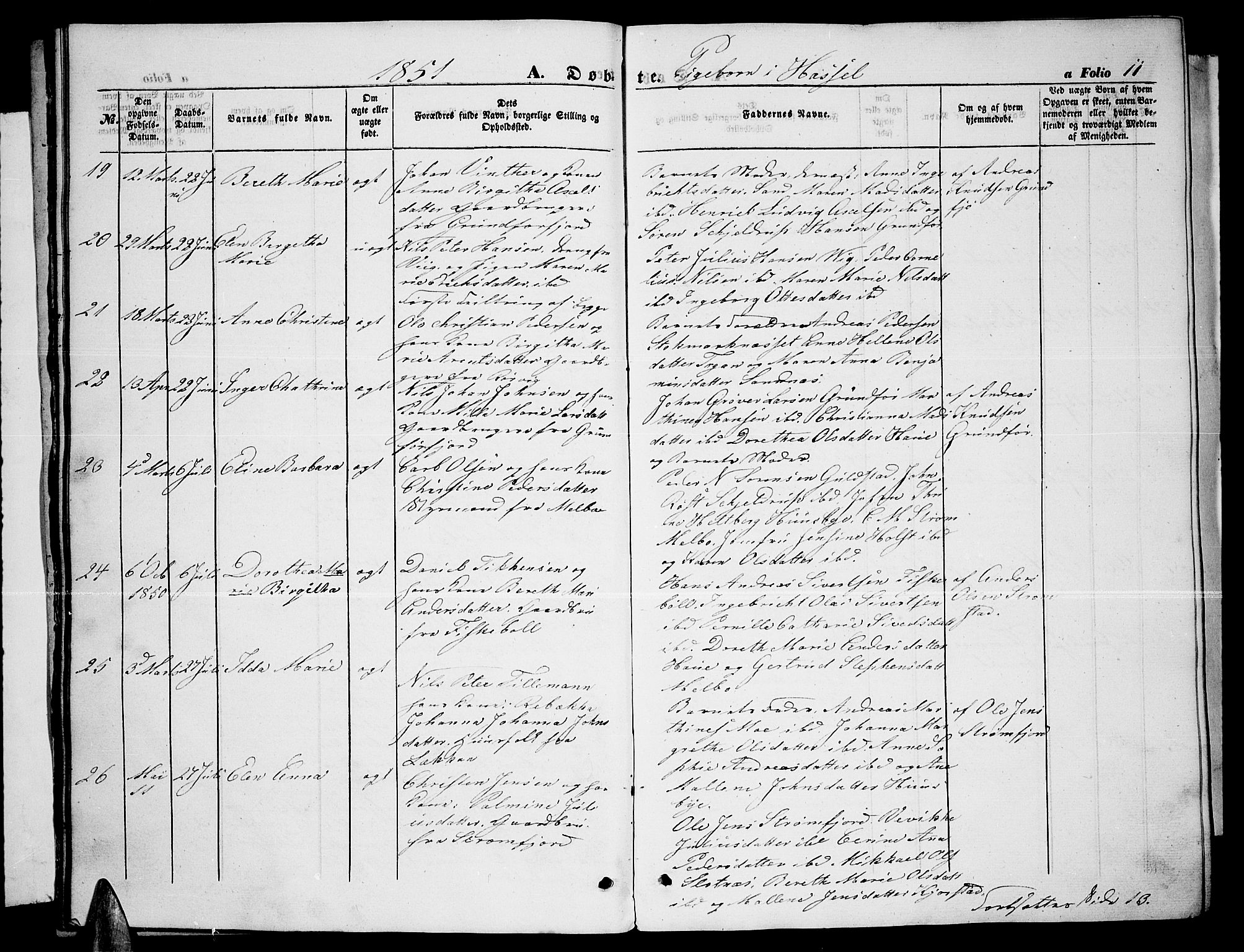 Ministerialprotokoller, klokkerbøker og fødselsregistre - Nordland, AV/SAT-A-1459/888/L1265: Klokkerbok nr. 888C03, 1850-1863, s. 11
