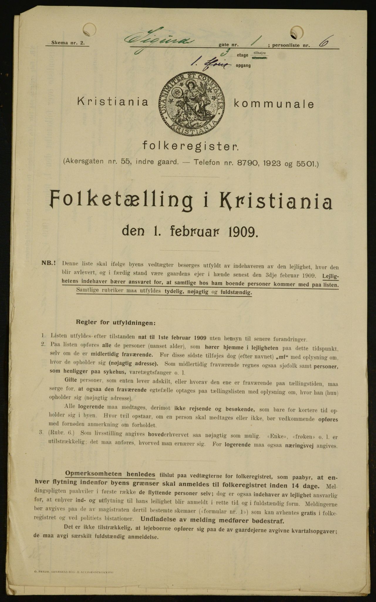 OBA, Kommunal folketelling 1.2.1909 for Kristiania kjøpstad, 1909, s. 86031
