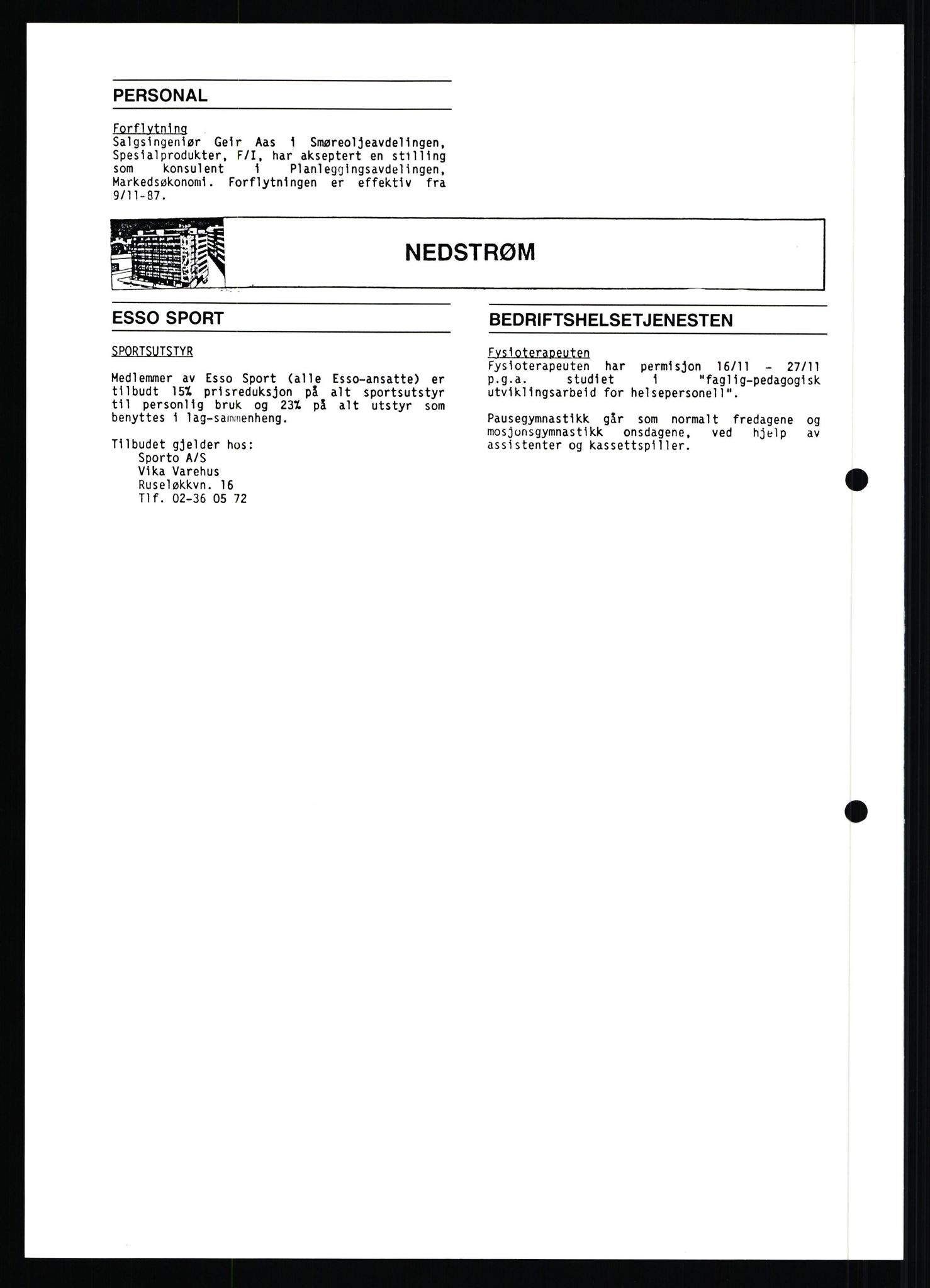 Pa 0982 - Esso Norge A/S, AV/SAST-A-100448/X/Xd/L0003: Ukenytt, 1987-1991