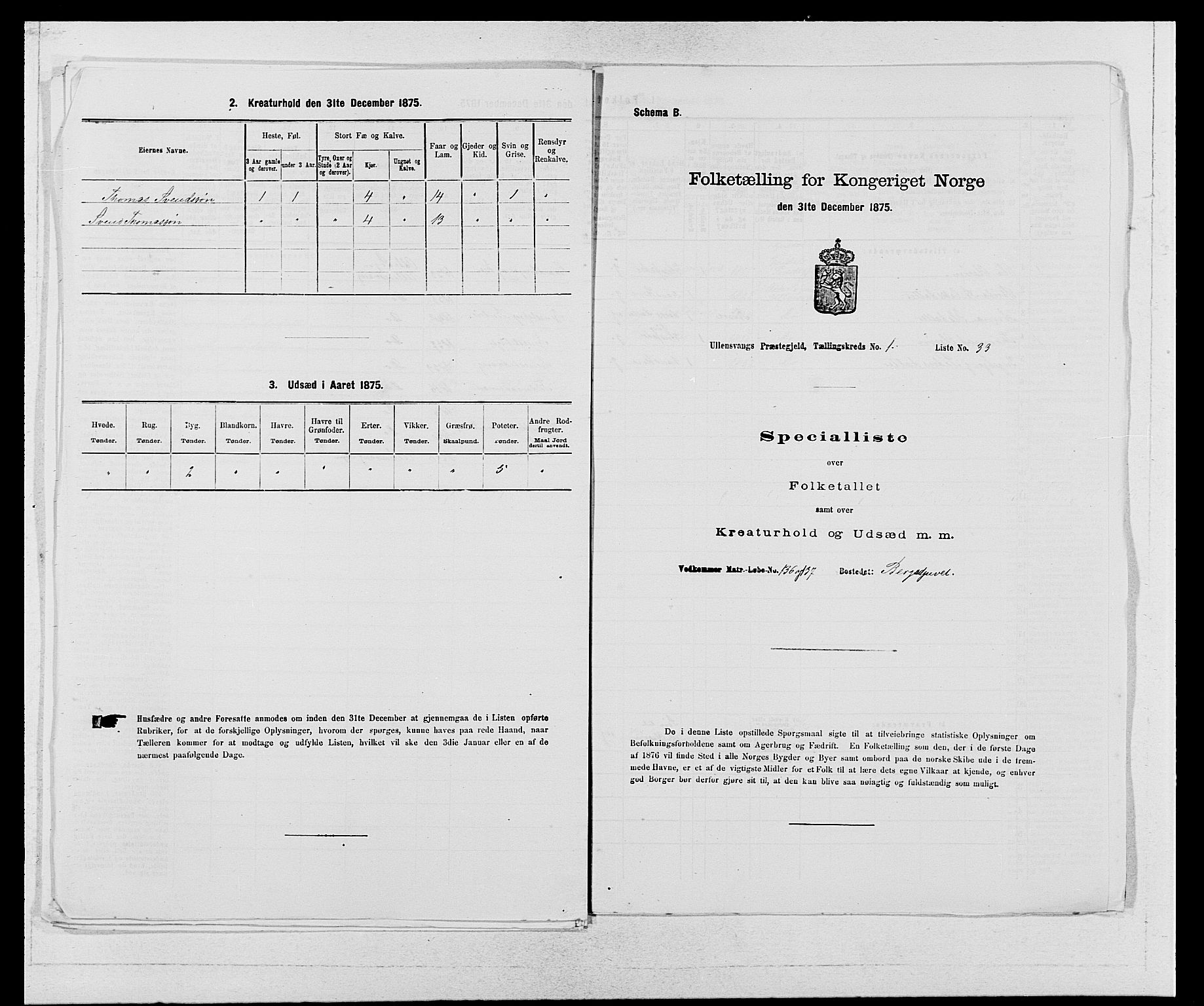 SAB, Folketelling 1875 for 1230P Ullensvang prestegjeld, 1875, s. 111