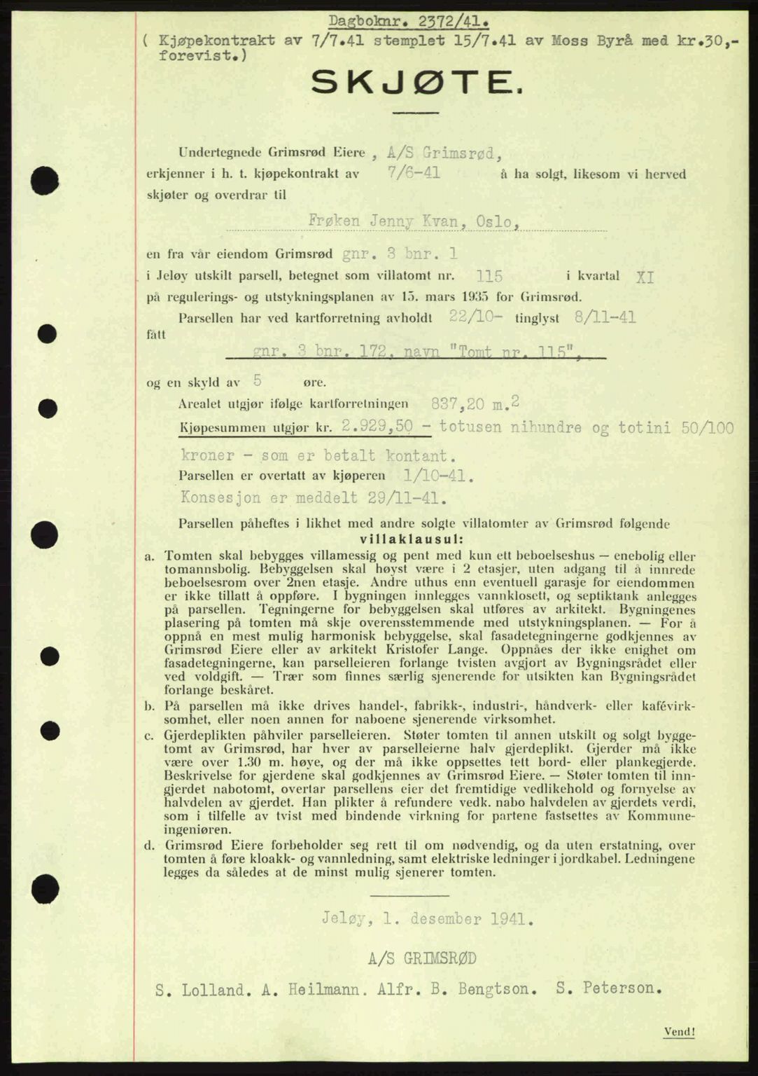 Moss sorenskriveri, SAO/A-10168: Pantebok nr. A9, 1941-1942, Dagboknr: 2372/1941