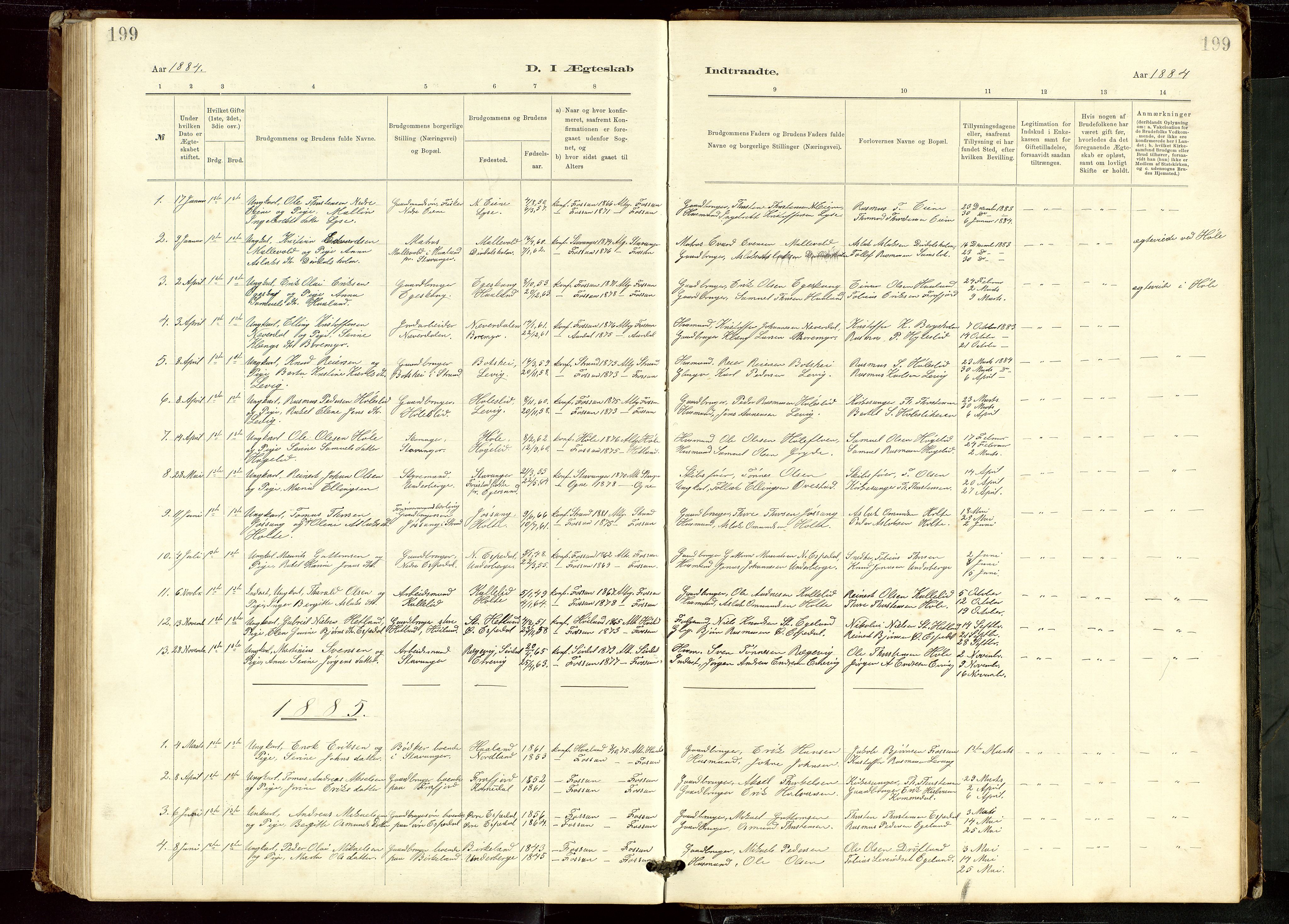 Høgsfjord sokneprestkontor, SAST/A-101624/H/Ha/Hab/L0009: Klokkerbok nr. B 9, 1883-1920, s. 199