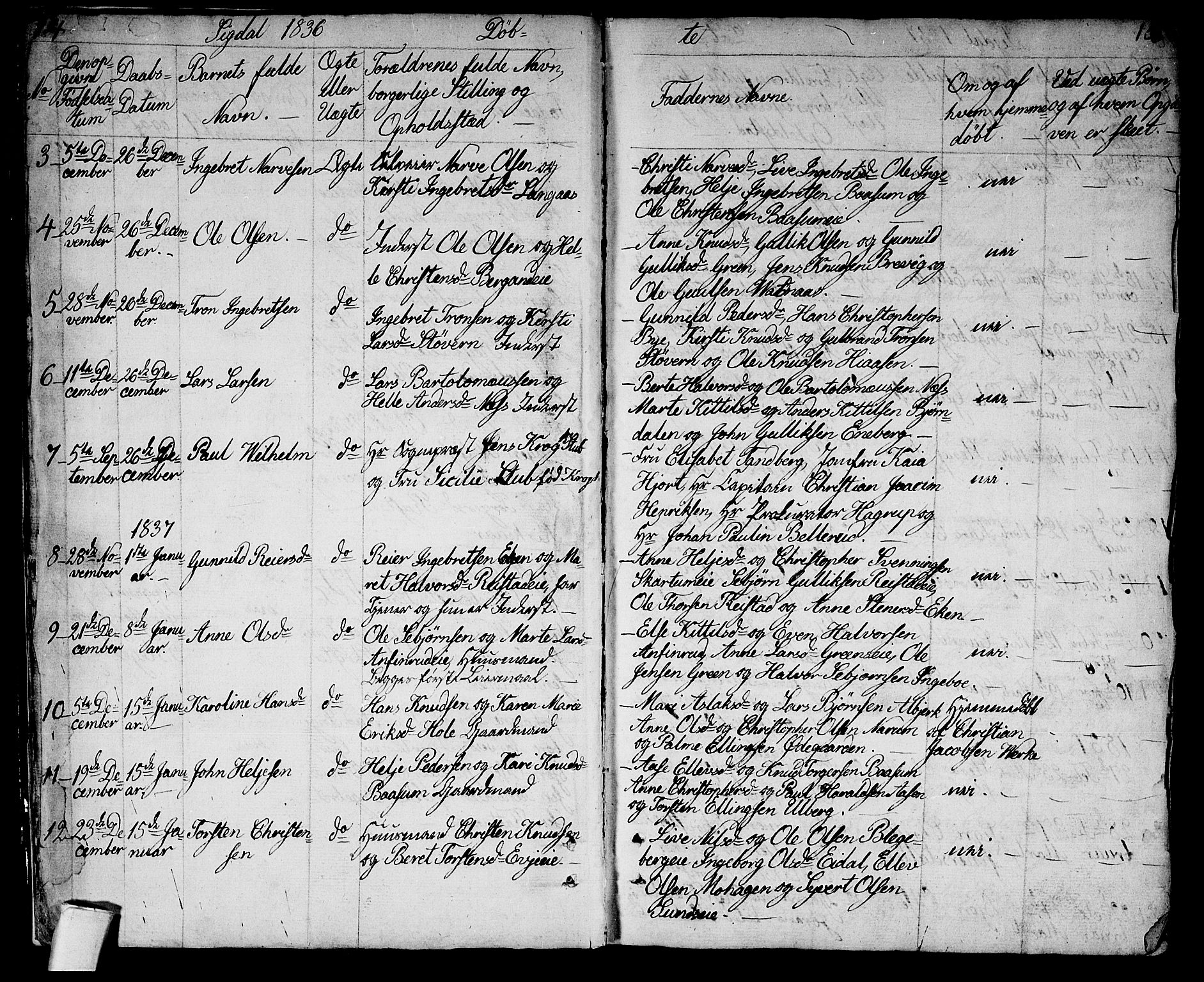 Sigdal kirkebøker, AV/SAKO-A-245/G/Ga/L0002: Klokkerbok nr. I 2, 1835-1856, s. 14-15