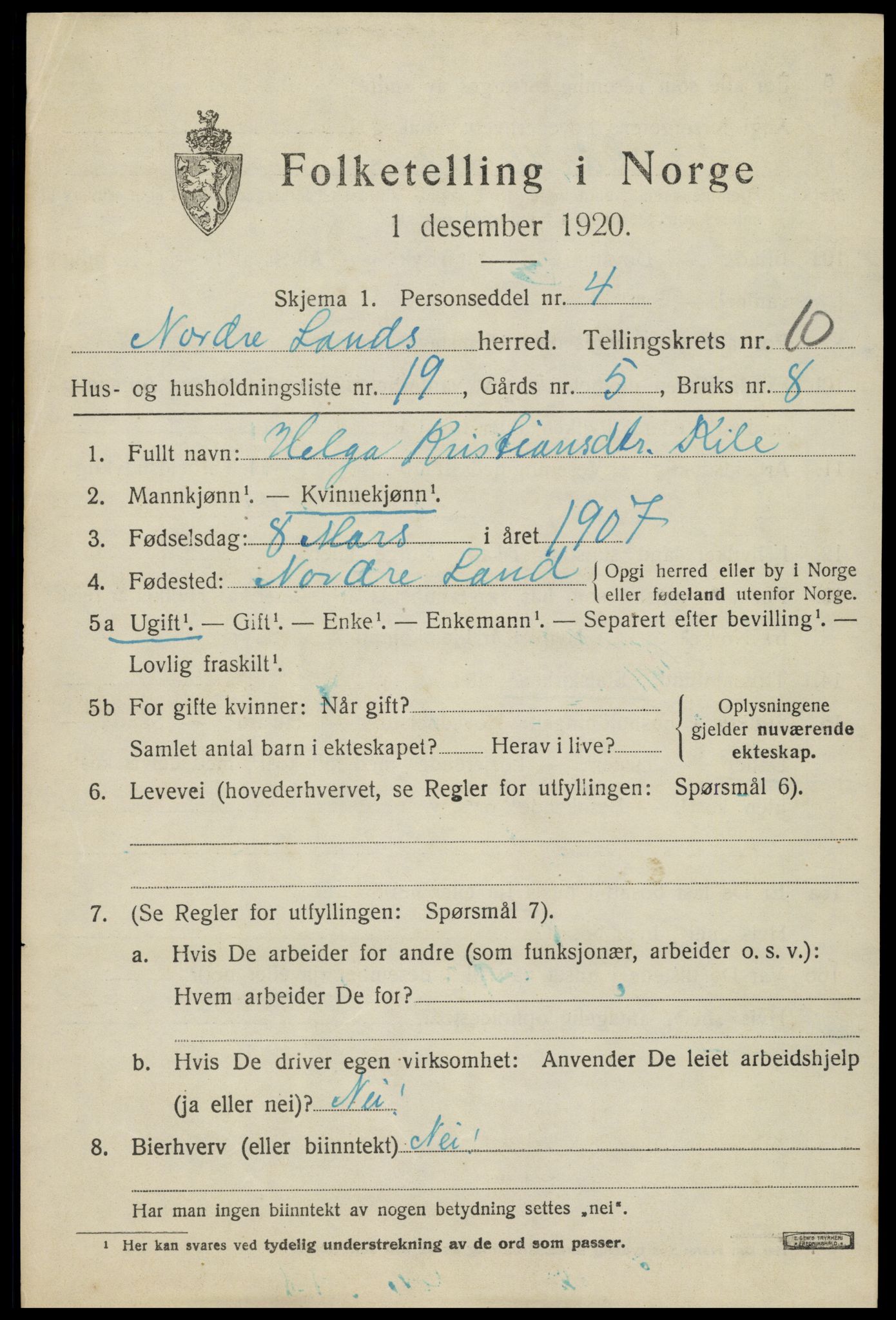 SAH, Folketelling 1920 for 0538 Nordre Land herred, 1920, s. 5444