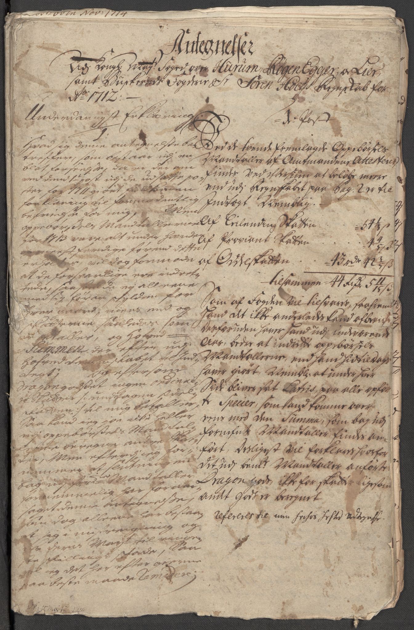 Rentekammeret inntil 1814, Reviderte regnskaper, Fogderegnskap, RA/EA-4092/R31/L1707: Fogderegnskap Hurum, Røyken, Eiker, Lier og Buskerud, 1712, s. 328