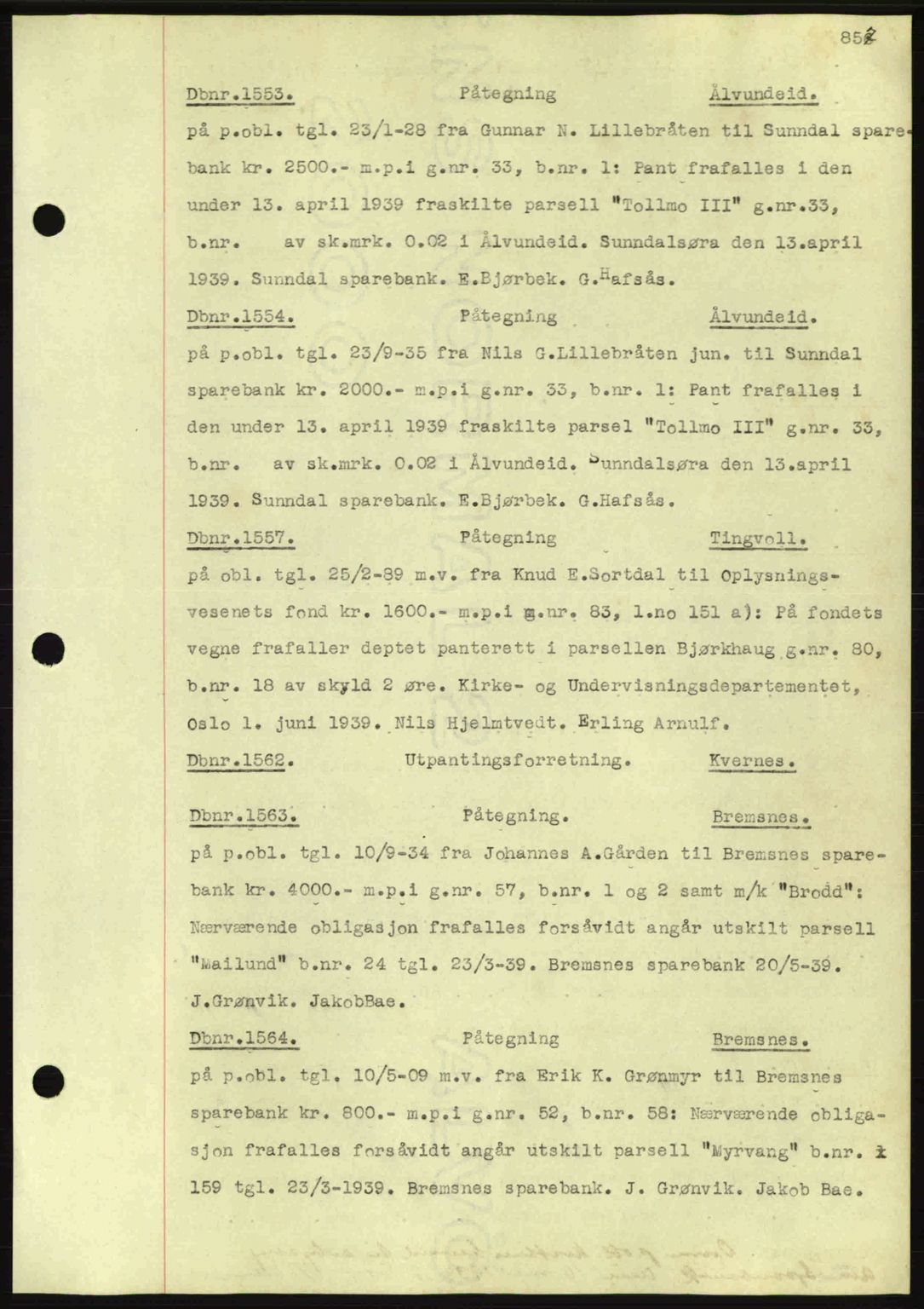 Nordmøre sorenskriveri, SAT/A-4132/1/2/2Ca: Pantebok nr. C80, 1936-1939, Dagboknr: 1553/1939
