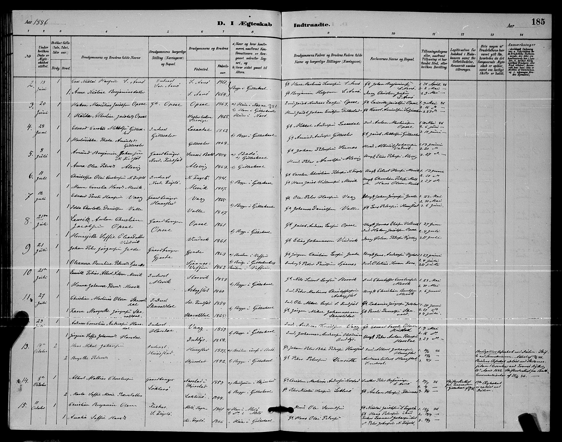 Ministerialprotokoller, klokkerbøker og fødselsregistre - Nordland, SAT/A-1459/805/L0108: Klokkerbok nr. 805C04, 1885-1899, s. 185