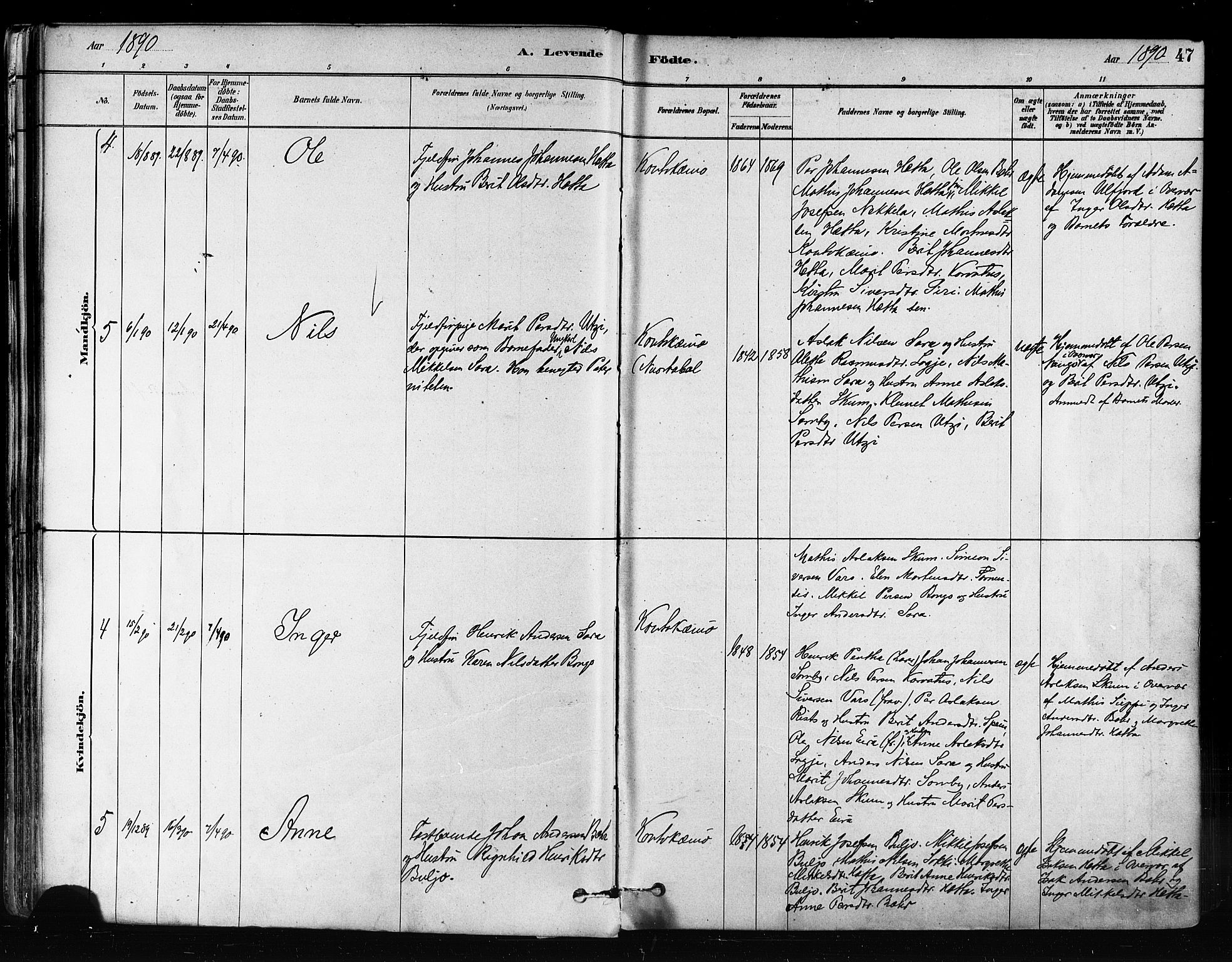 Kautokeino sokneprestembete, AV/SATØ-S-1340/H/Ha/L0004.kirke: Ministerialbok nr. 4, 1877-1896, s. 47