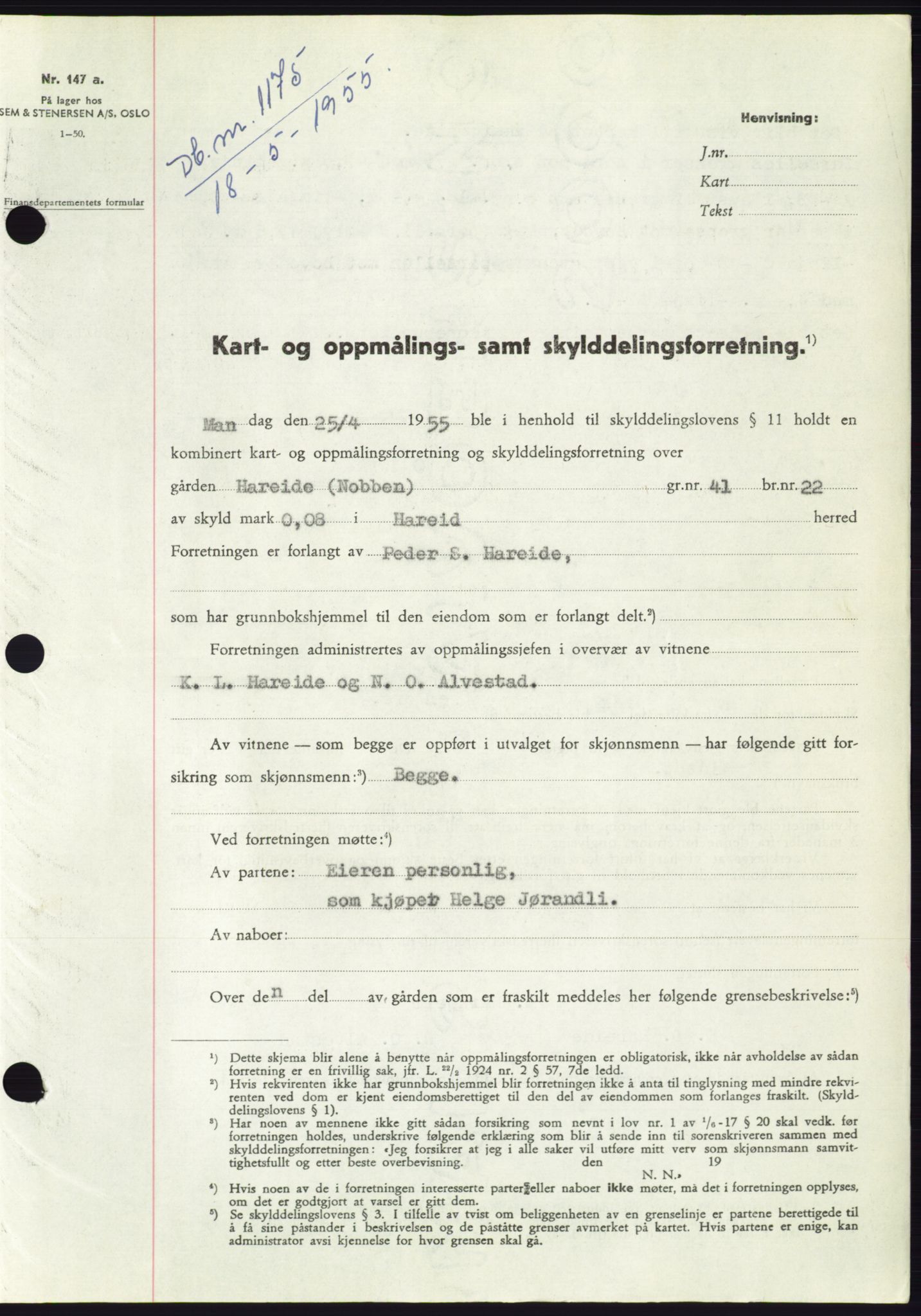 Søre Sunnmøre sorenskriveri, AV/SAT-A-4122/1/2/2C/L0101: Pantebok nr. 27A, 1955-1955, Dagboknr: 1175/1955