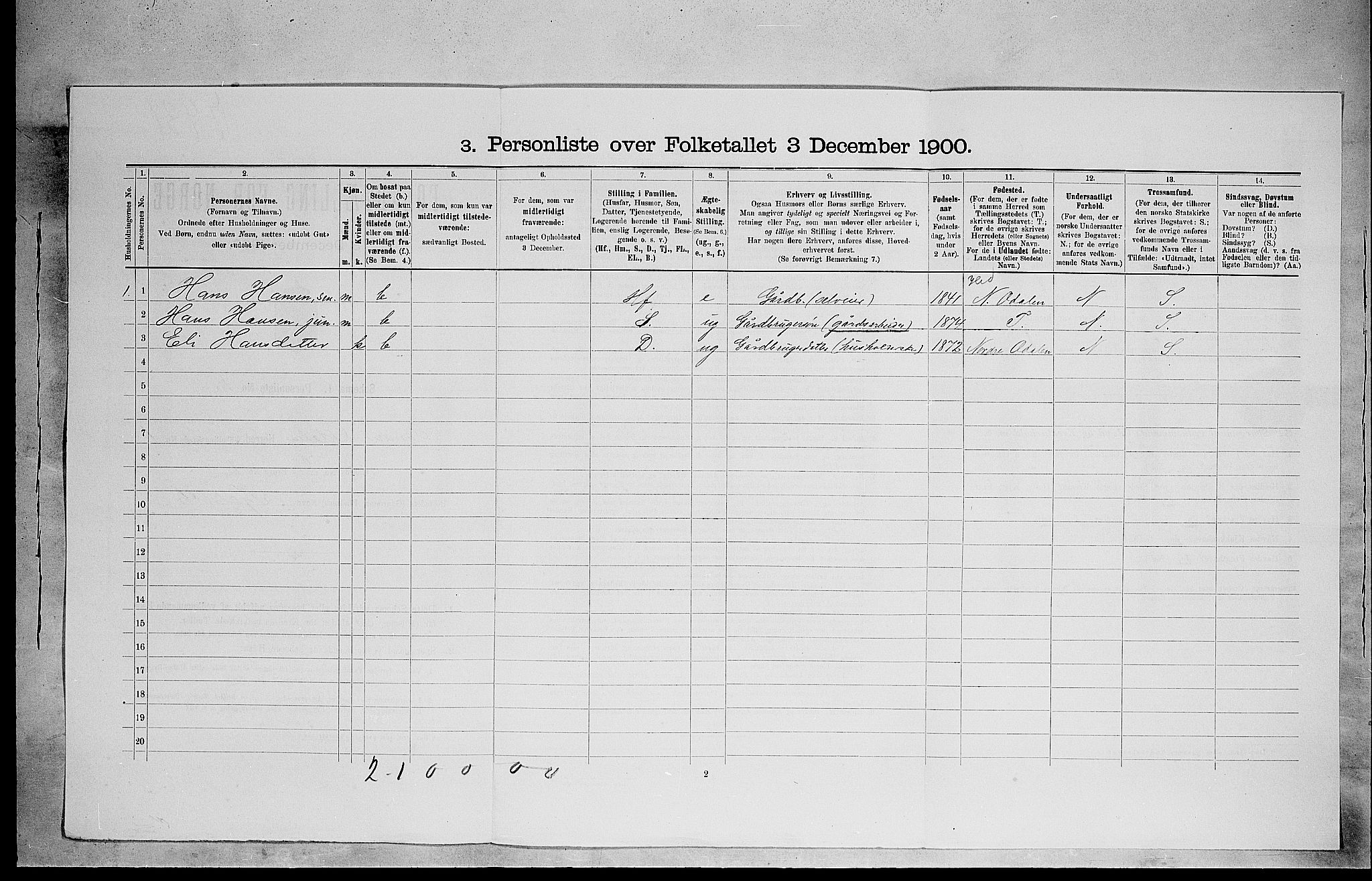 SAH, Folketelling 1900 for 0419 Sør-Odal herred, 1900, s. 193