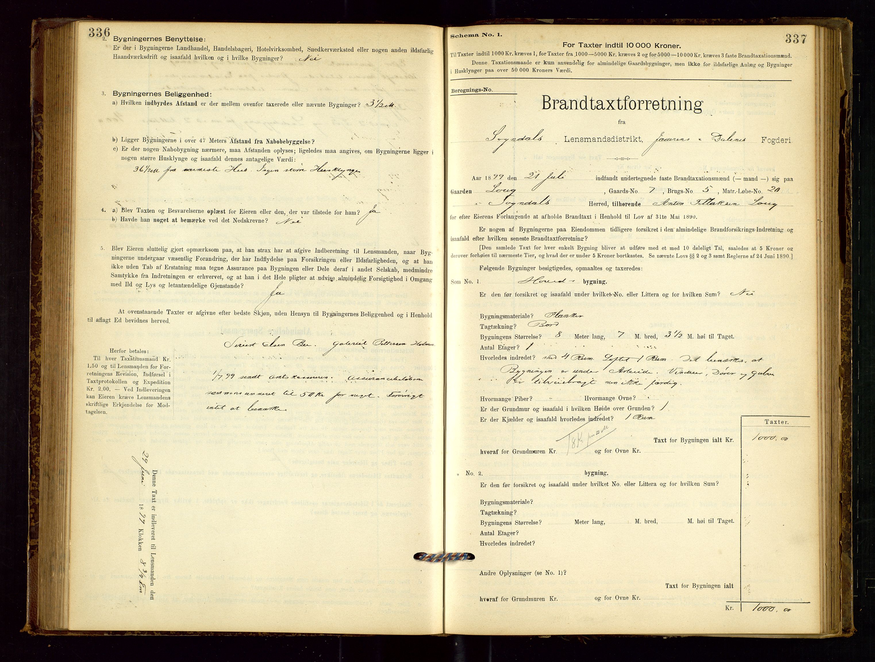 Sokndal lensmannskontor, AV/SAST-A-100417/Gob/L0001: "Brandtaxt-Protokol", 1895-1902, s. 336-337