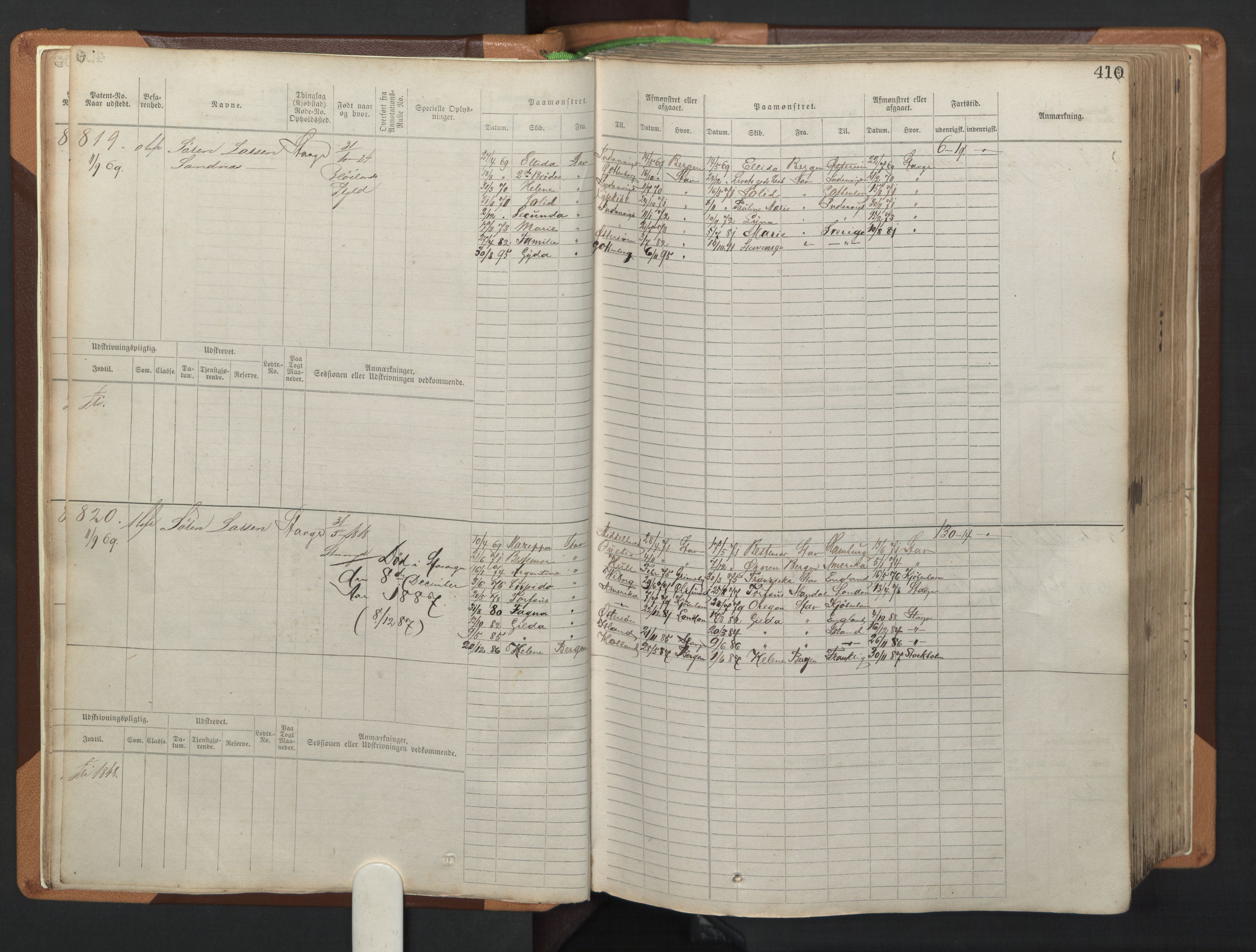 Stavanger sjømannskontor, AV/SAST-A-102006/F/Fb/Fbb/L0005: Sjøfartshovedrulle, patentnr. 793-1606 (del 2), 1869-1880, s. 16