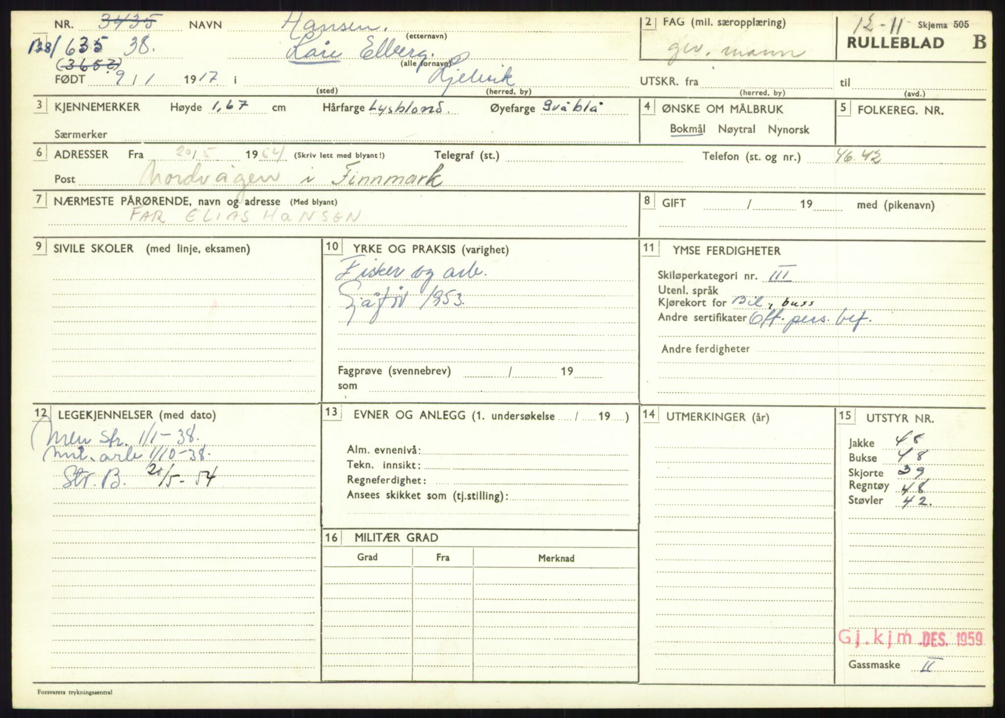 Forsvaret, Varanger bataljon, AV/RA-RAFA-2258/1/D/L0446: Rulleblad for menige født 1917-1919, 1917-1919, s. 68