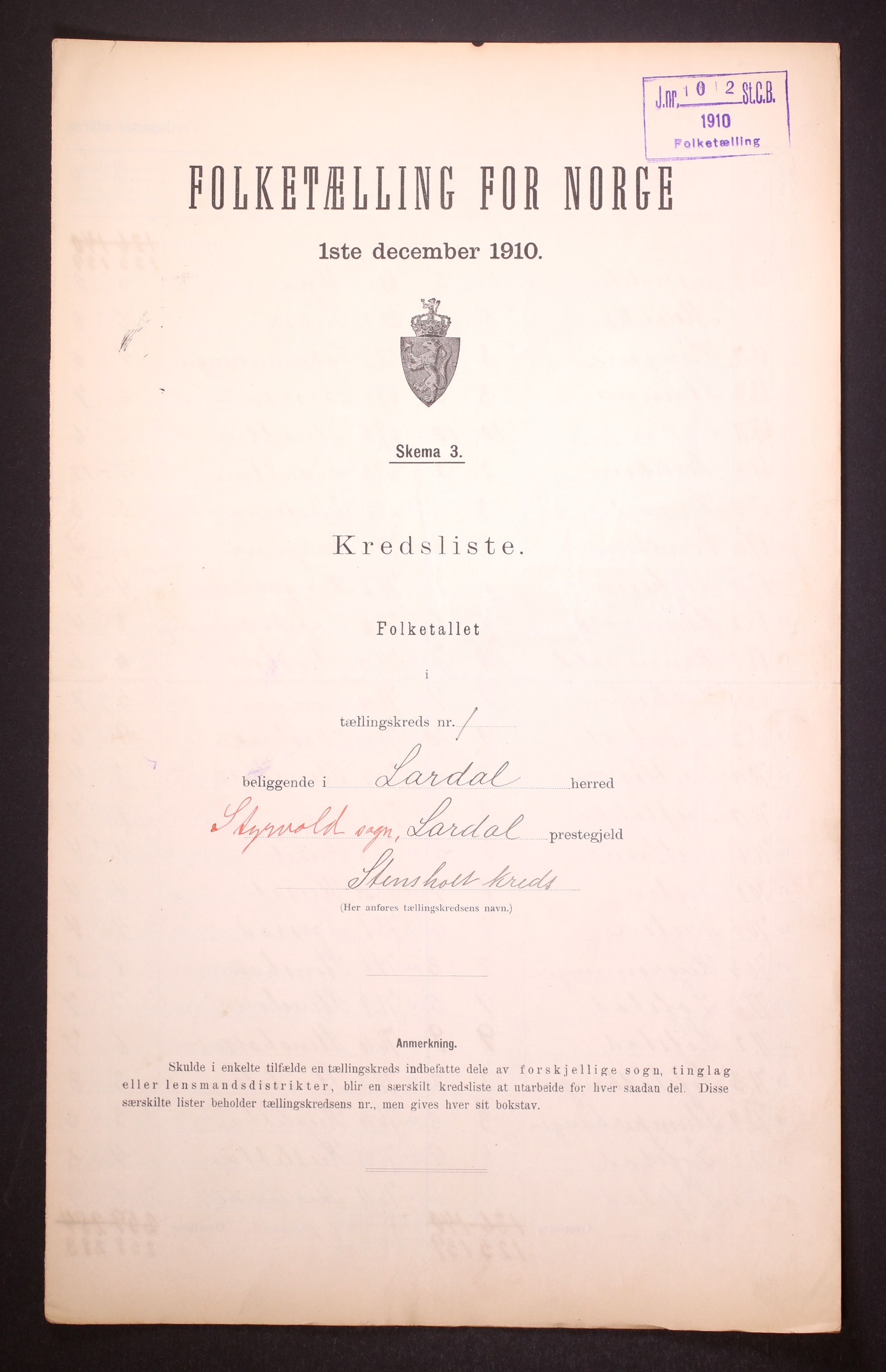 RA, Folketelling 1910 for 0728 Lardal herred, 1910, s. 4