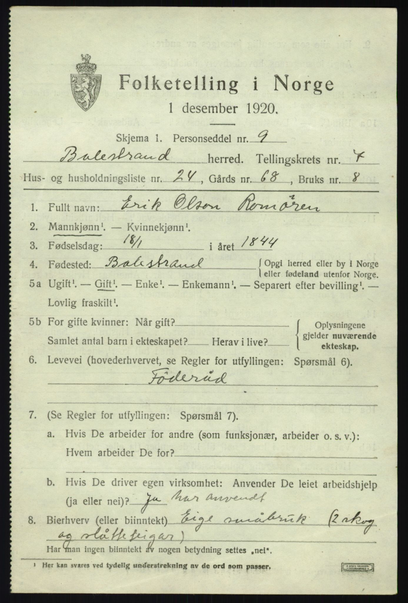 SAB, Folketelling 1920 for 1418 Balestrand herred, 1920, s. 3358