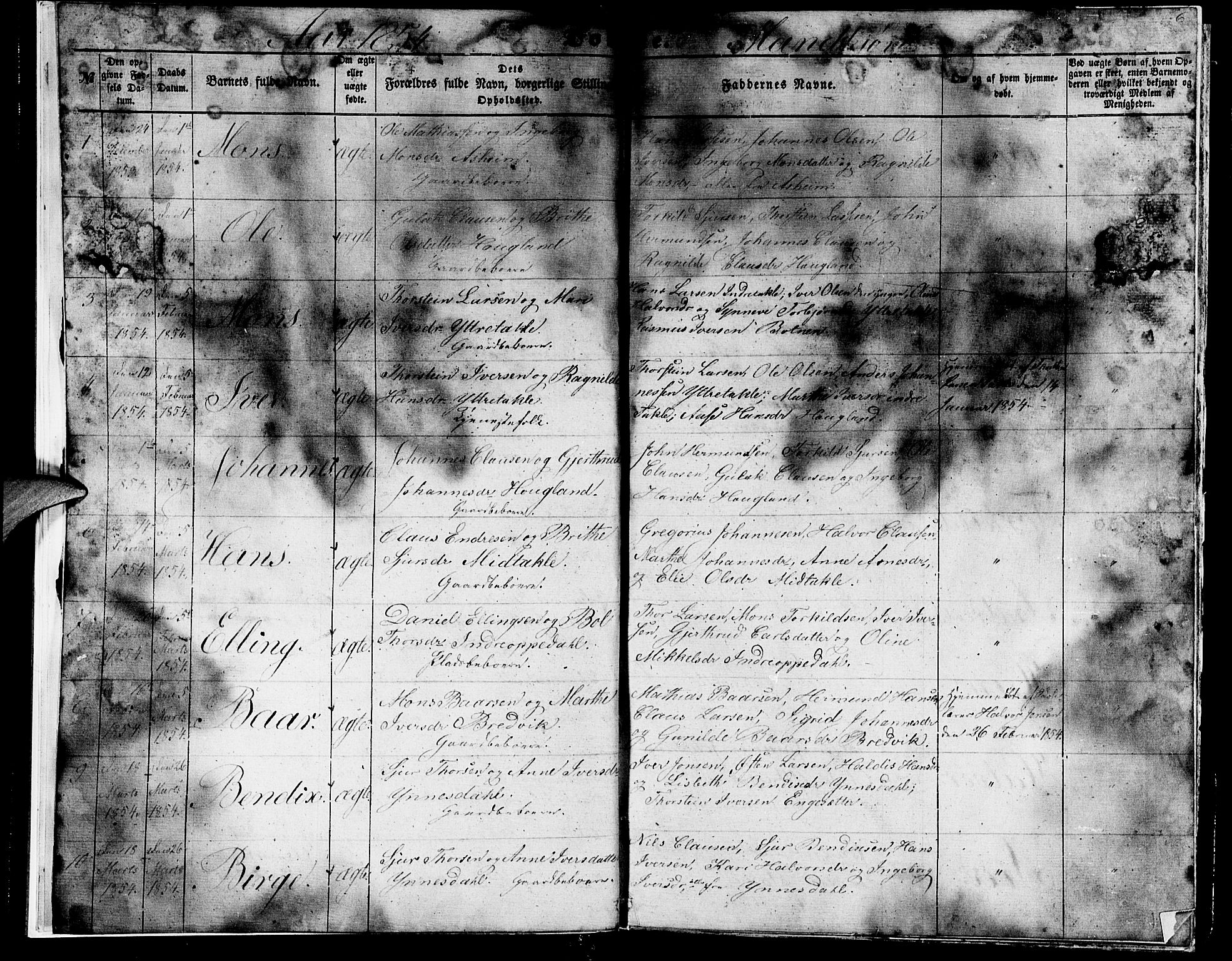 Gulen sokneprestembete, AV/SAB-A-80201/H/Hab/Habc/L0001: Klokkerbok nr. C 1, 1853-1880, s. 6