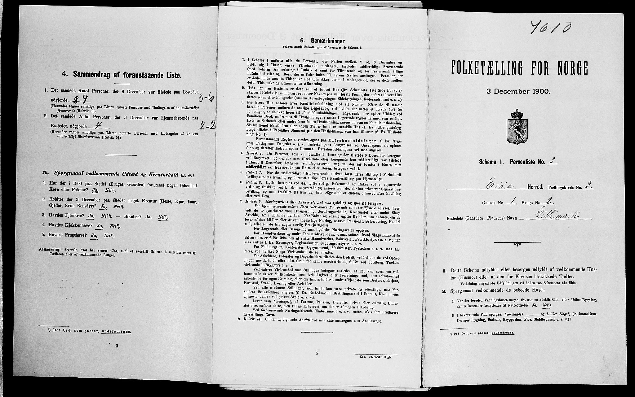 SAK, Folketelling 1900 for 0925 Eide herred, 1900, s. 207