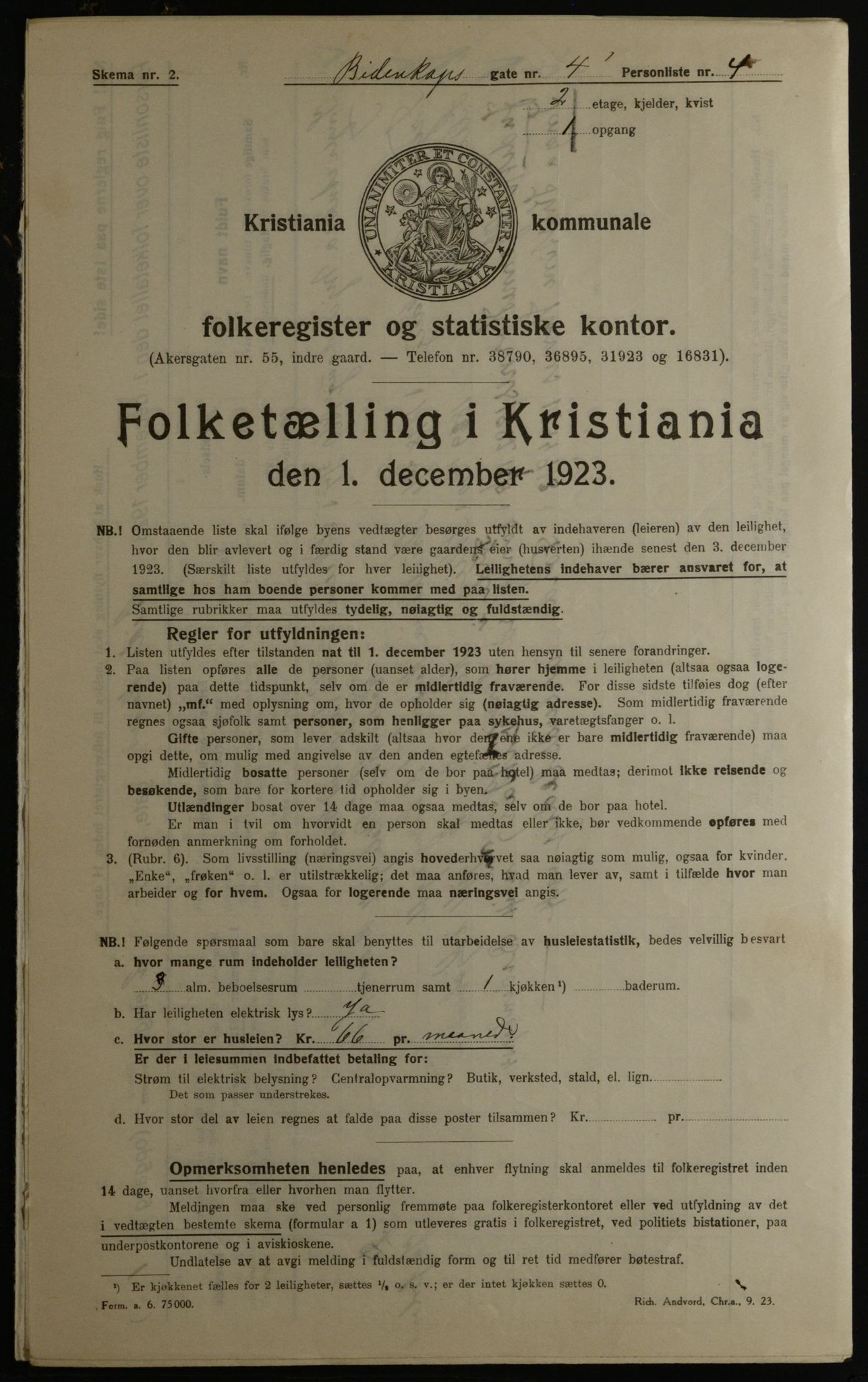 OBA, Kommunal folketelling 1.12.1923 for Kristiania, 1923, s. 5786