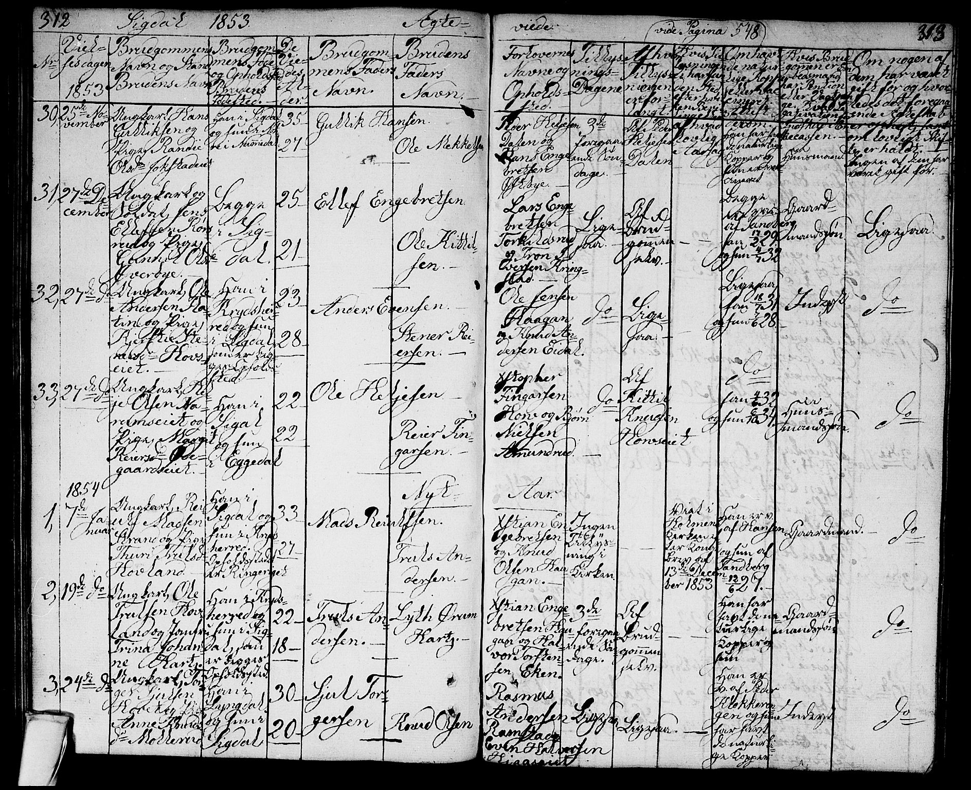 Sigdal kirkebøker, AV/SAKO-A-245/G/Ga/L0002: Klokkerbok nr. I 2, 1835-1856, s. 312-313